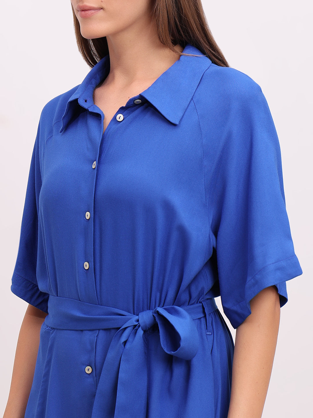 Blue Belted Shirt Dress