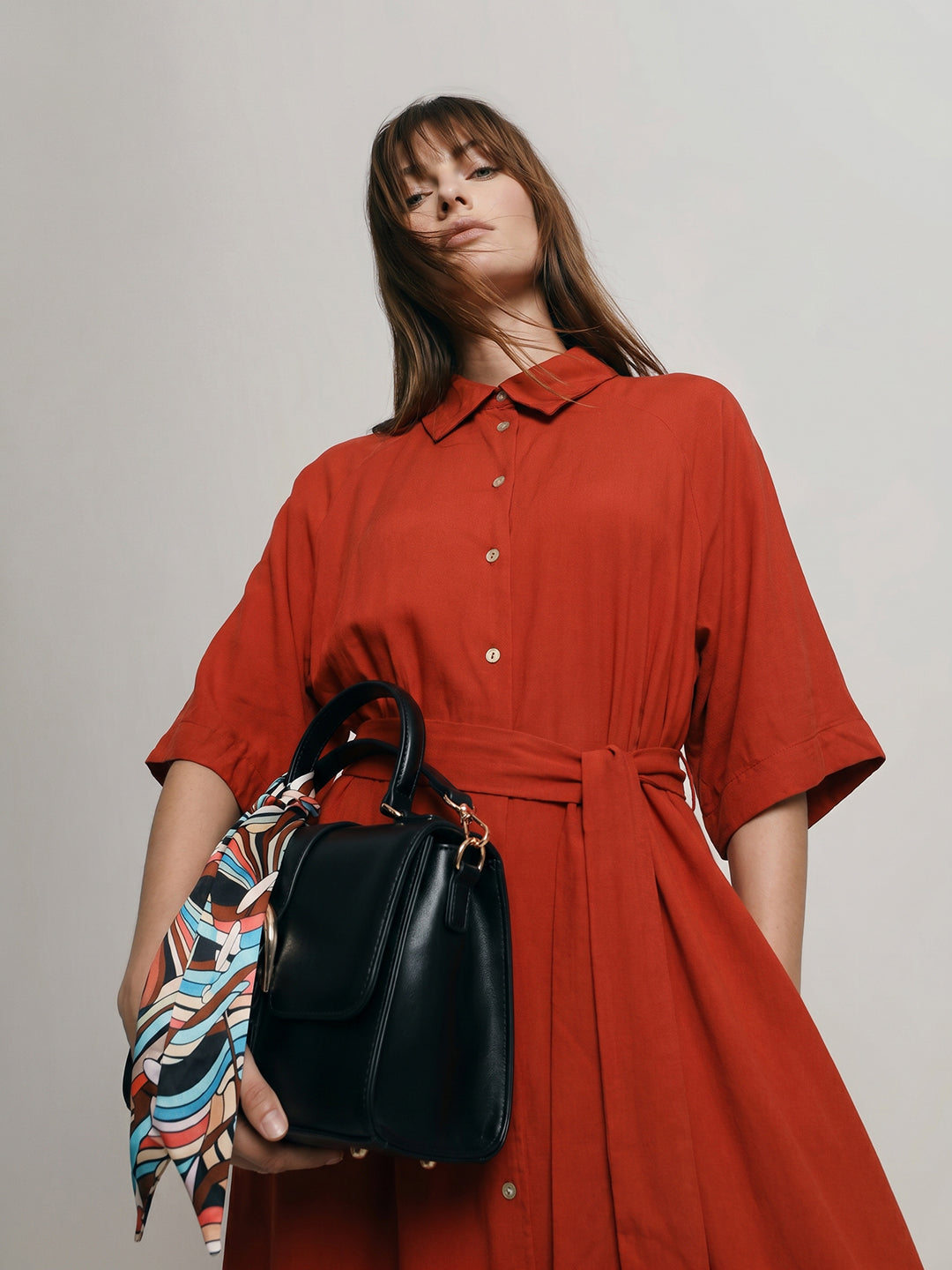 Rust Viscose Shirt Dress