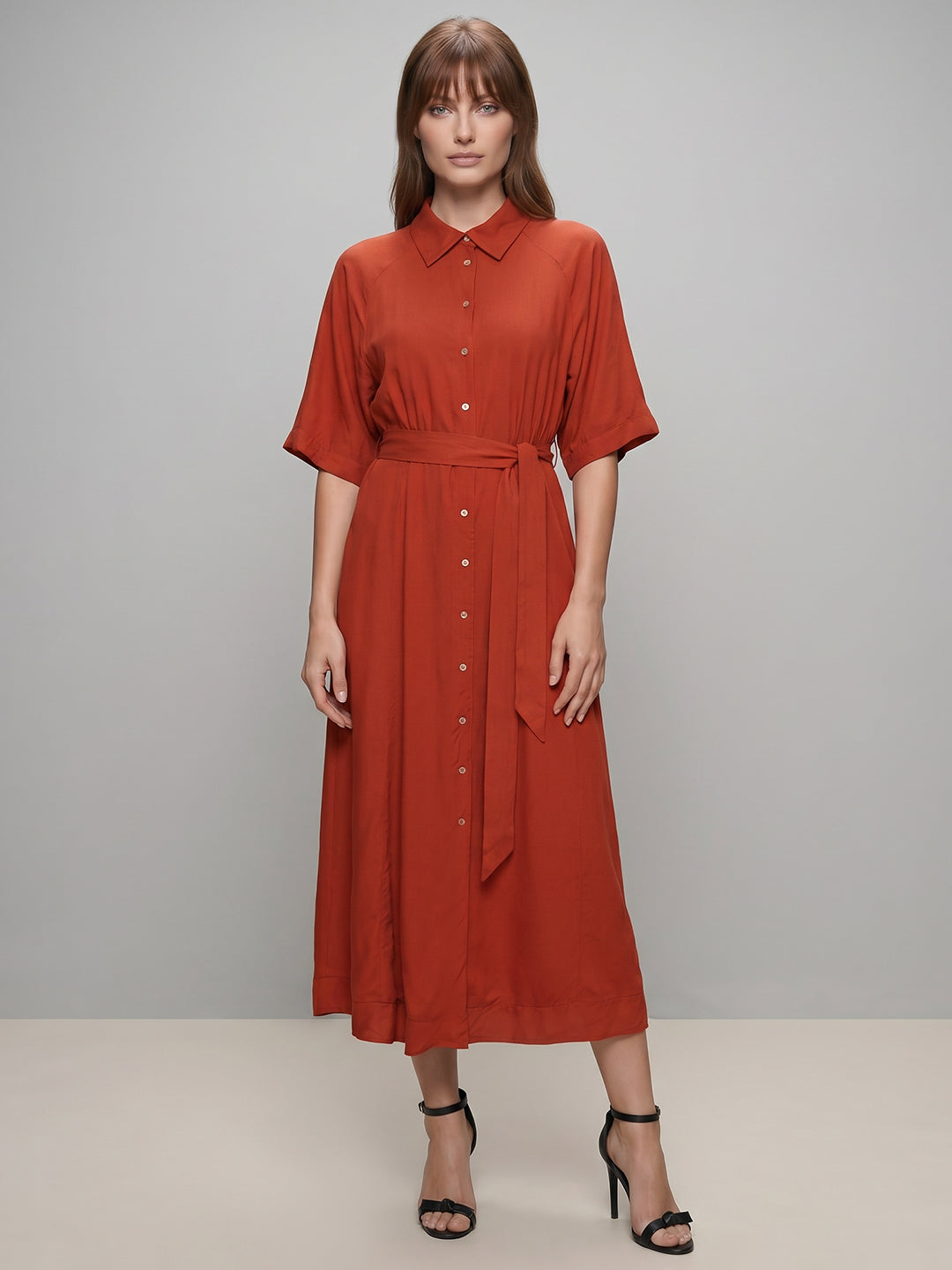 Rust Viscose Shirt Dress