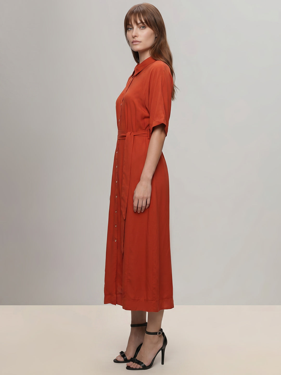 Rust Viscose Shirt Dress