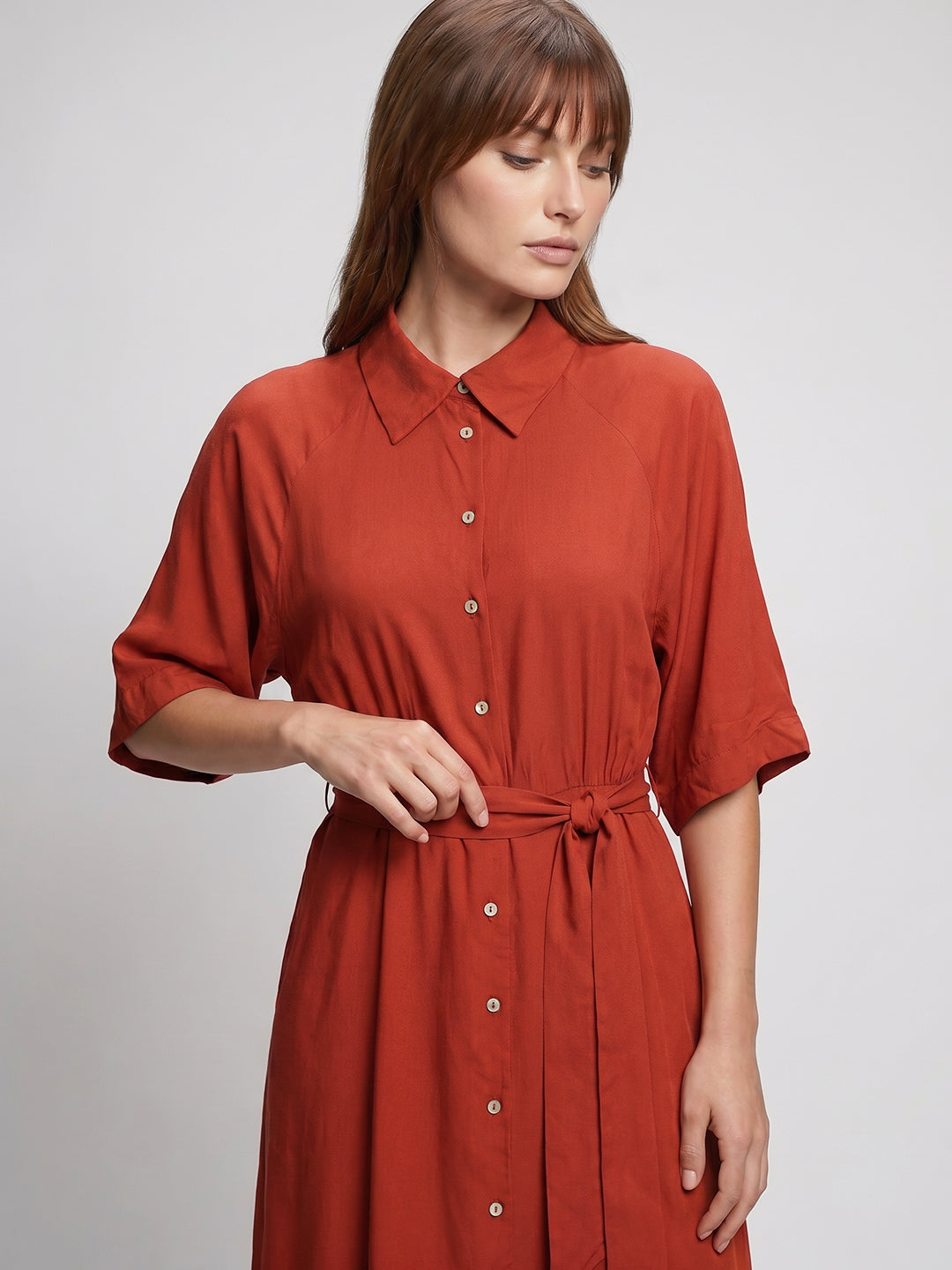 Rust Viscose Shirt Dress