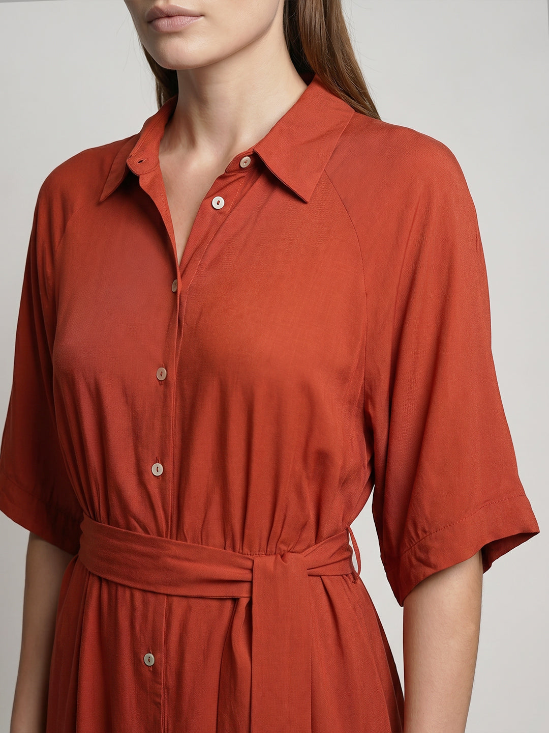 Rust Viscose Shirt Dress