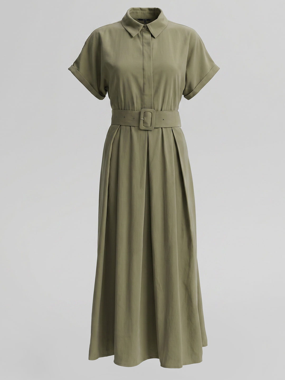 Sage Green Belted Shirt Dress