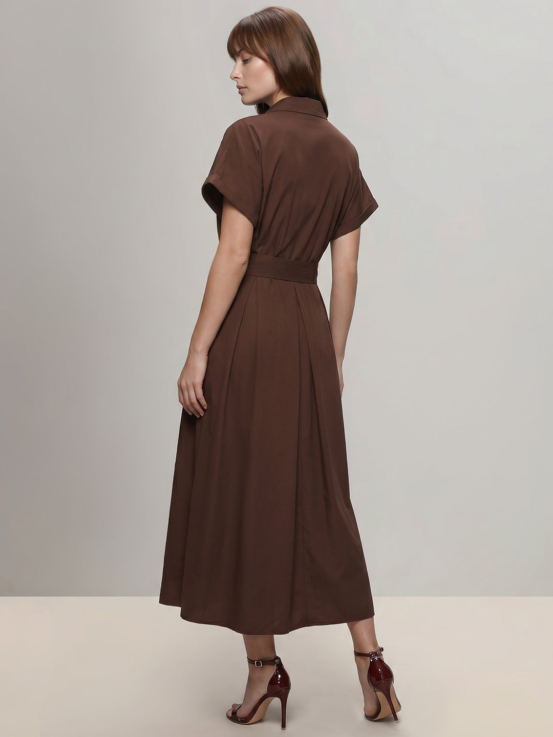 Dark Brown Belted Shirt Dress