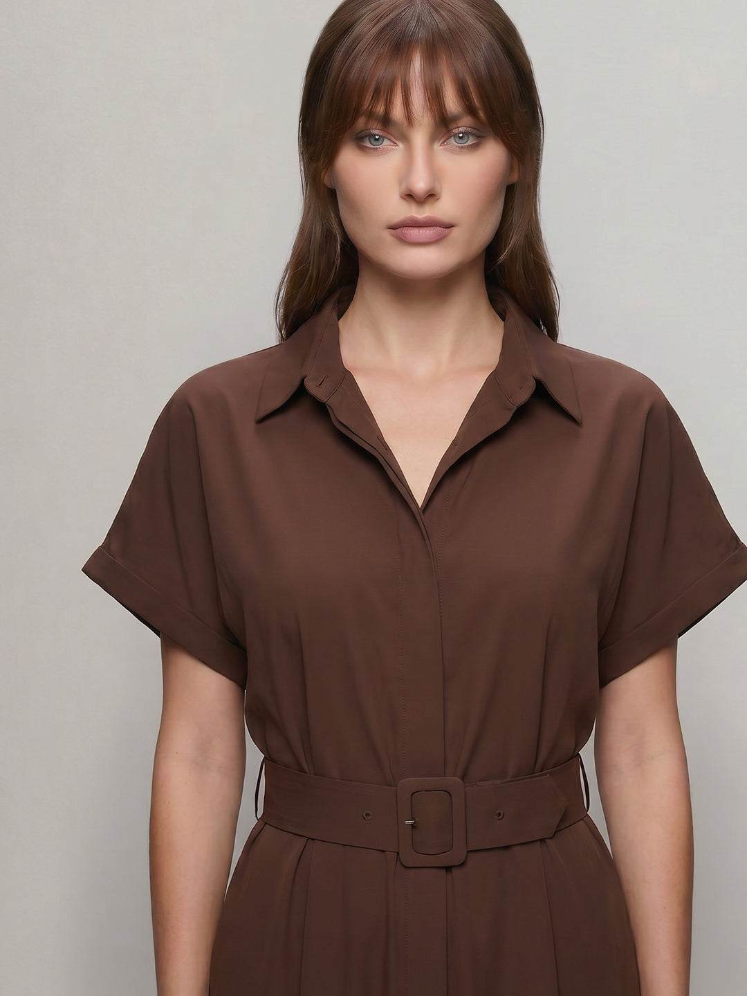 Dark Brown Belted Shirt Dress