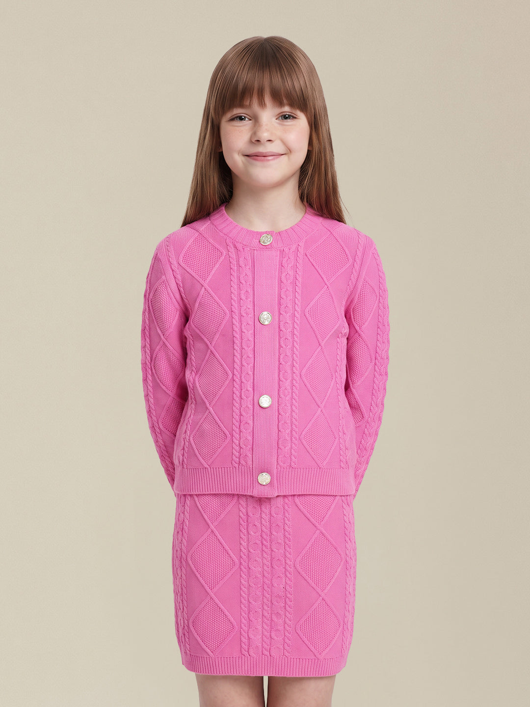 GIRLS Pink Cable Knit Cardigan