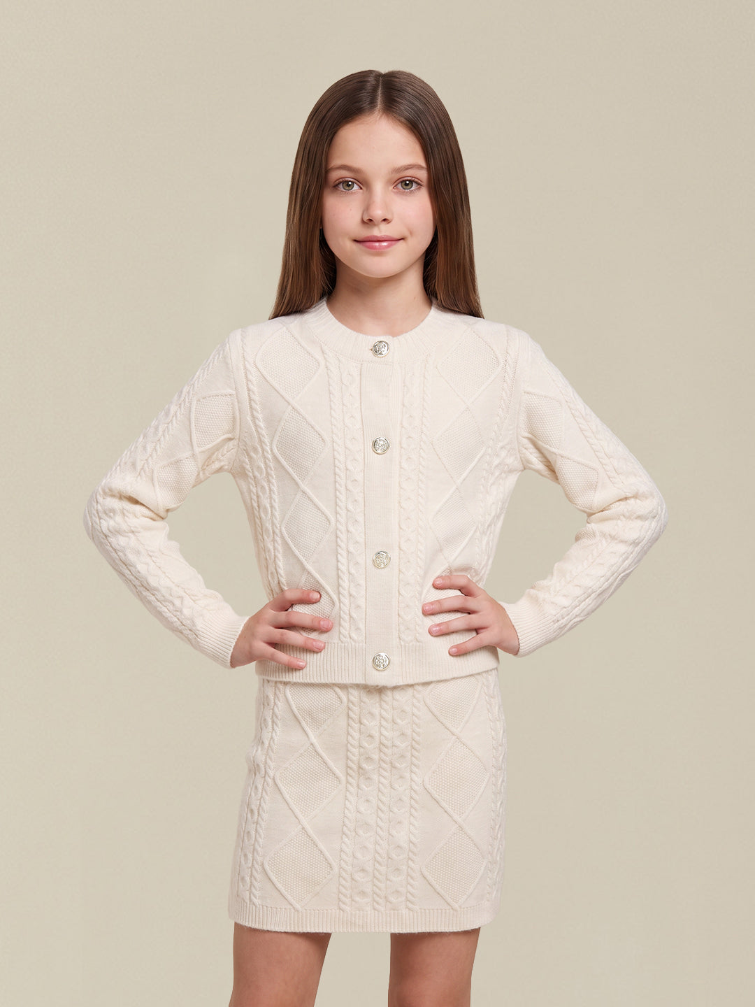 GIRLS White Cable Knit Cardigan