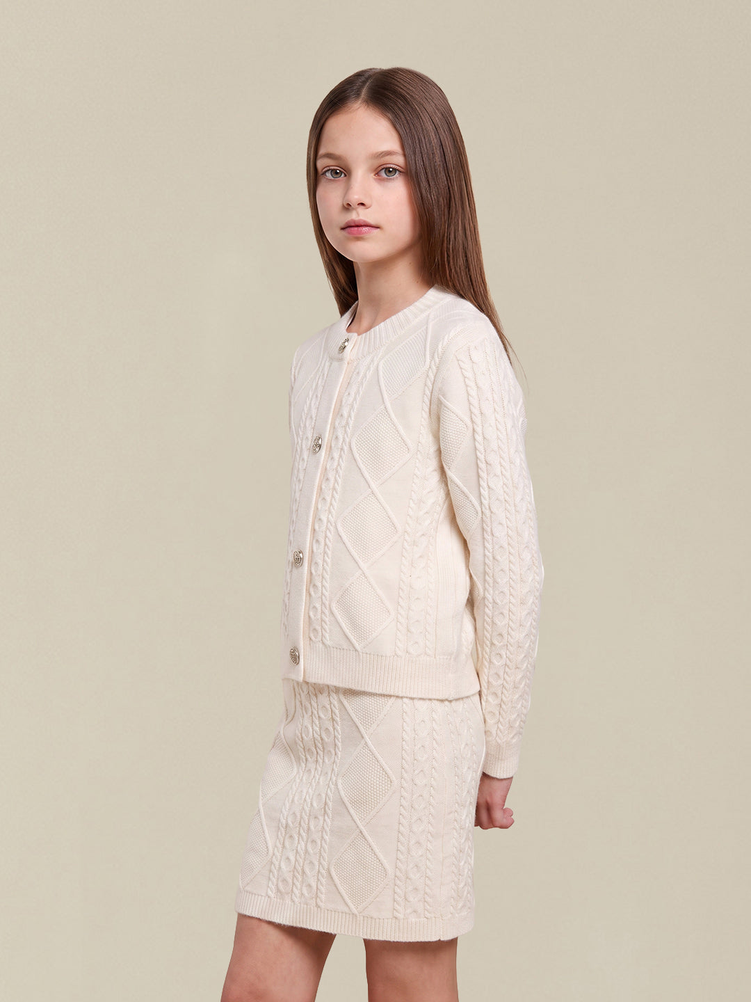 GIRLS White Cable Knit Cardigan