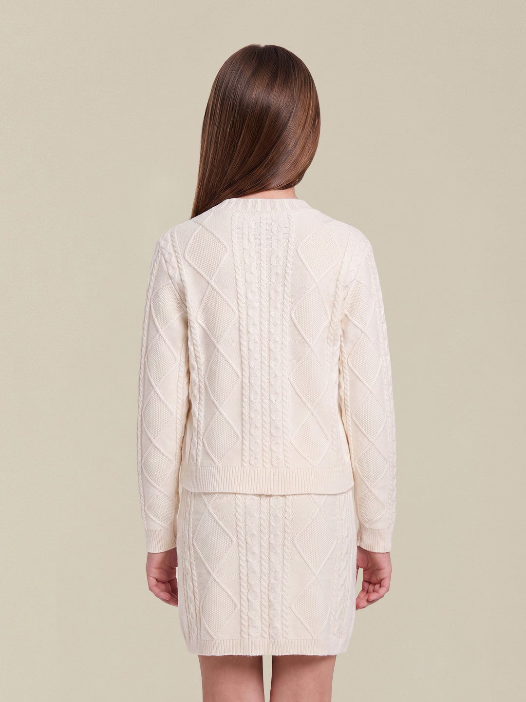 GIRLS White Cable Knit Cardigan