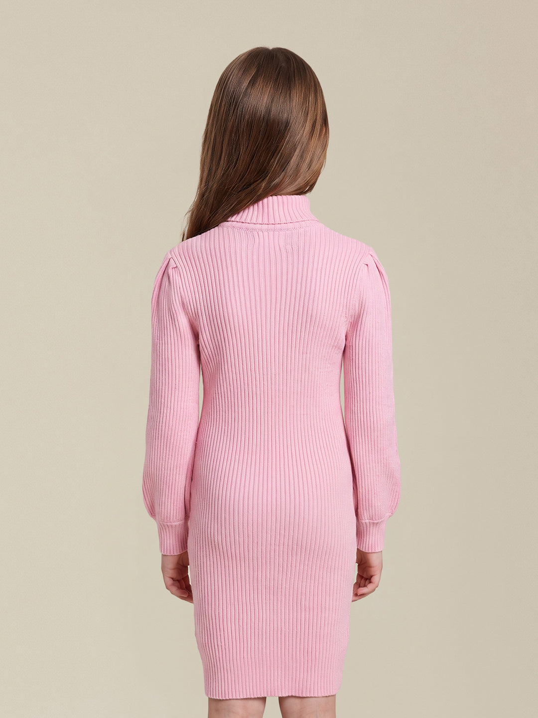GIRLS Pink High Neck Knitted Dress