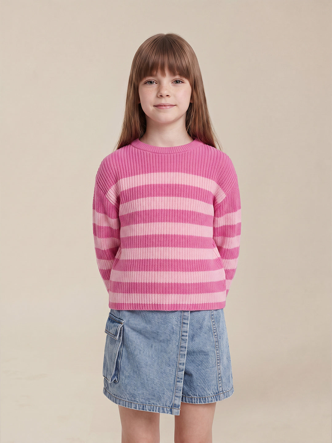 GIRLS Pink Striped Knit Pullover