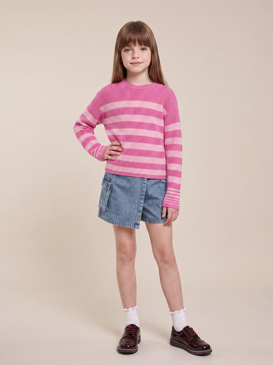 GIRLS Pink Striped Knit Pullover