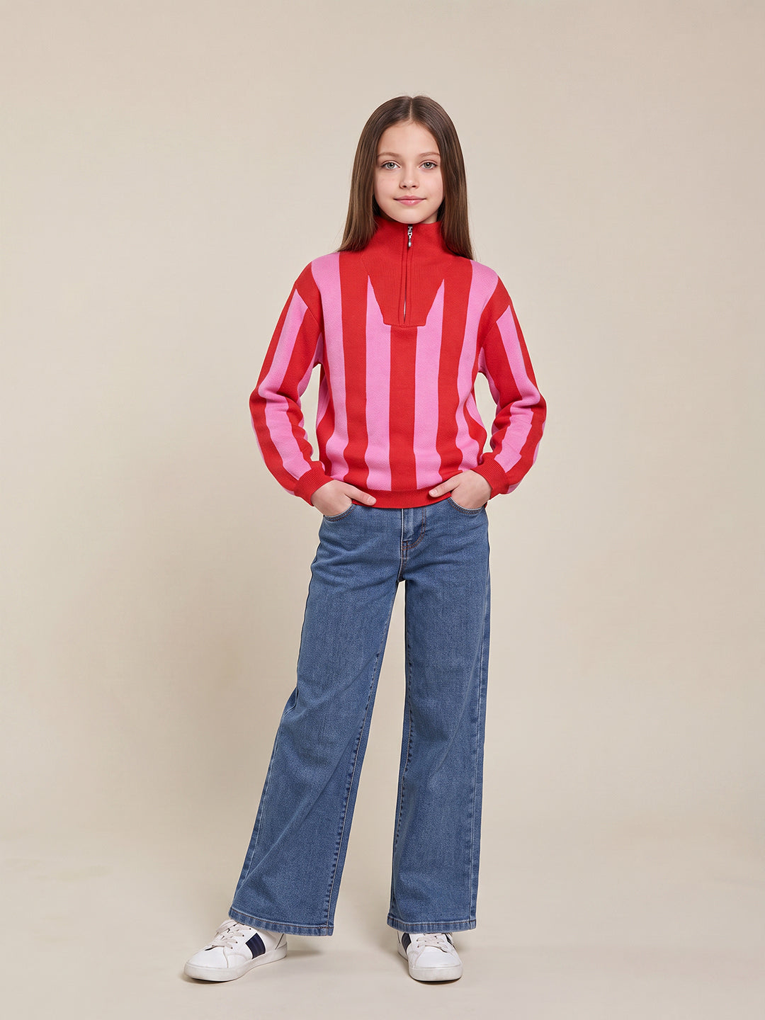 GIRLS Colourblocked High Neck Pullover