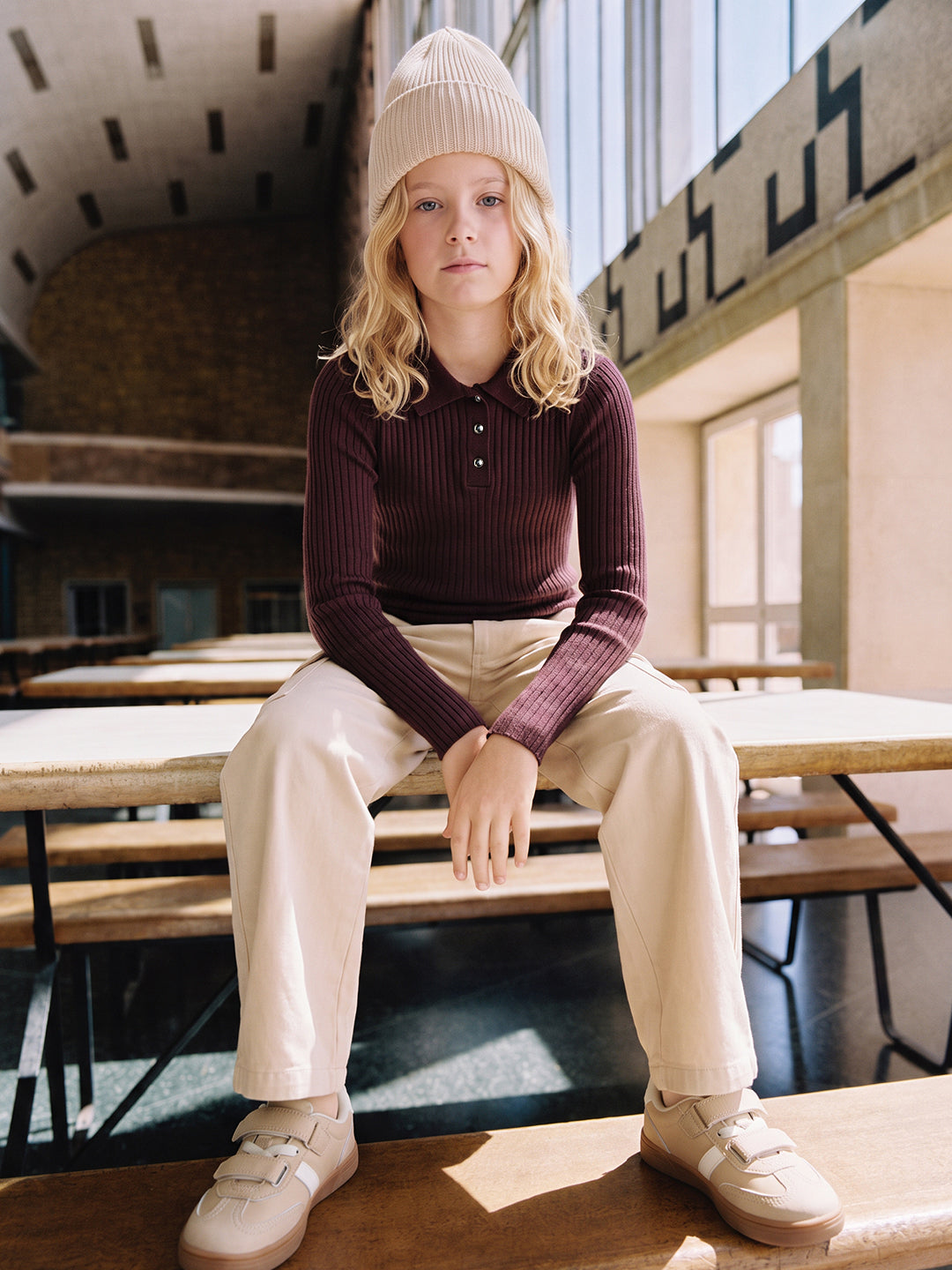 GIRLS Ribbed Collared Polo