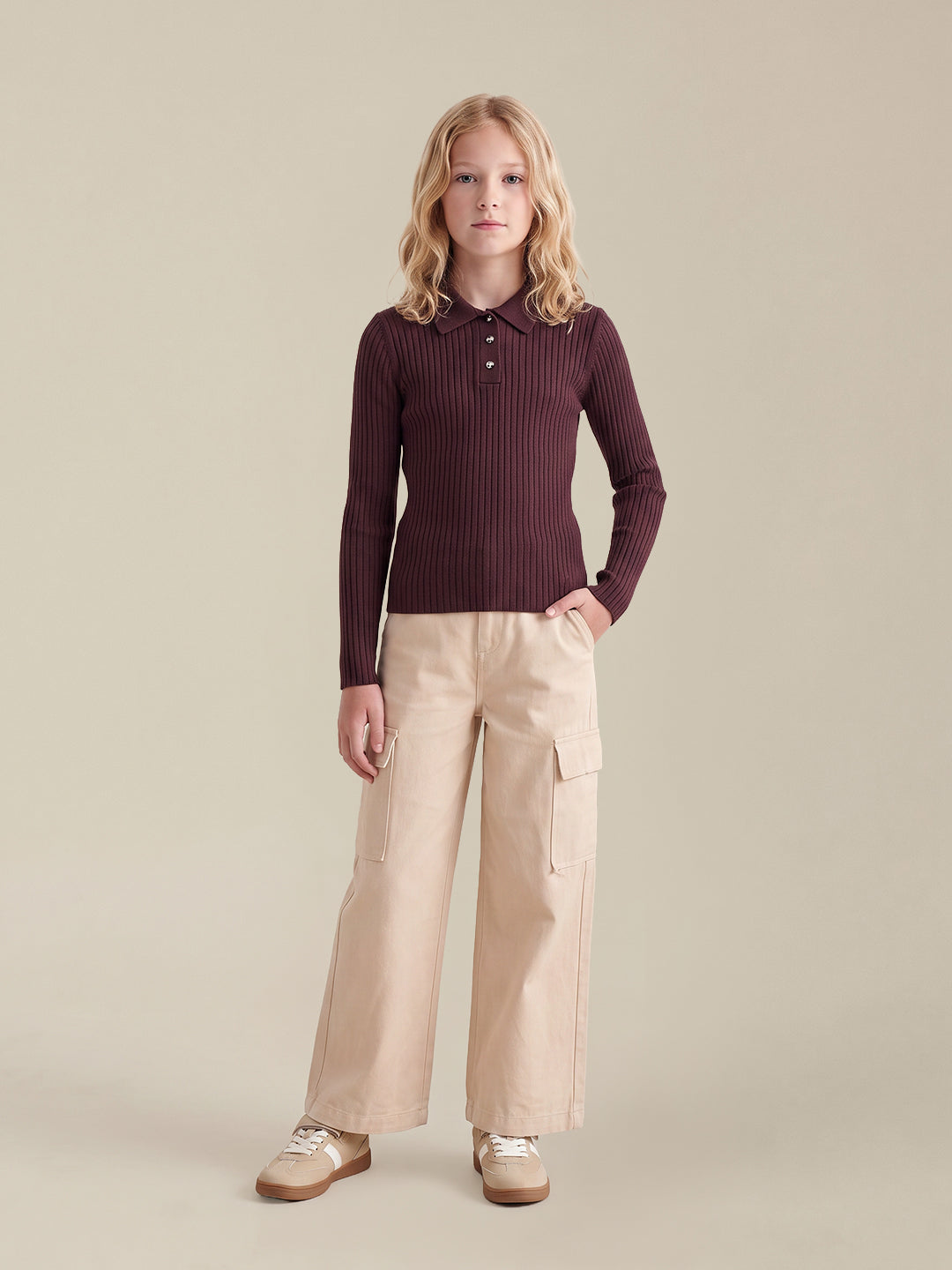 GIRLS Ribbed Collared Polo