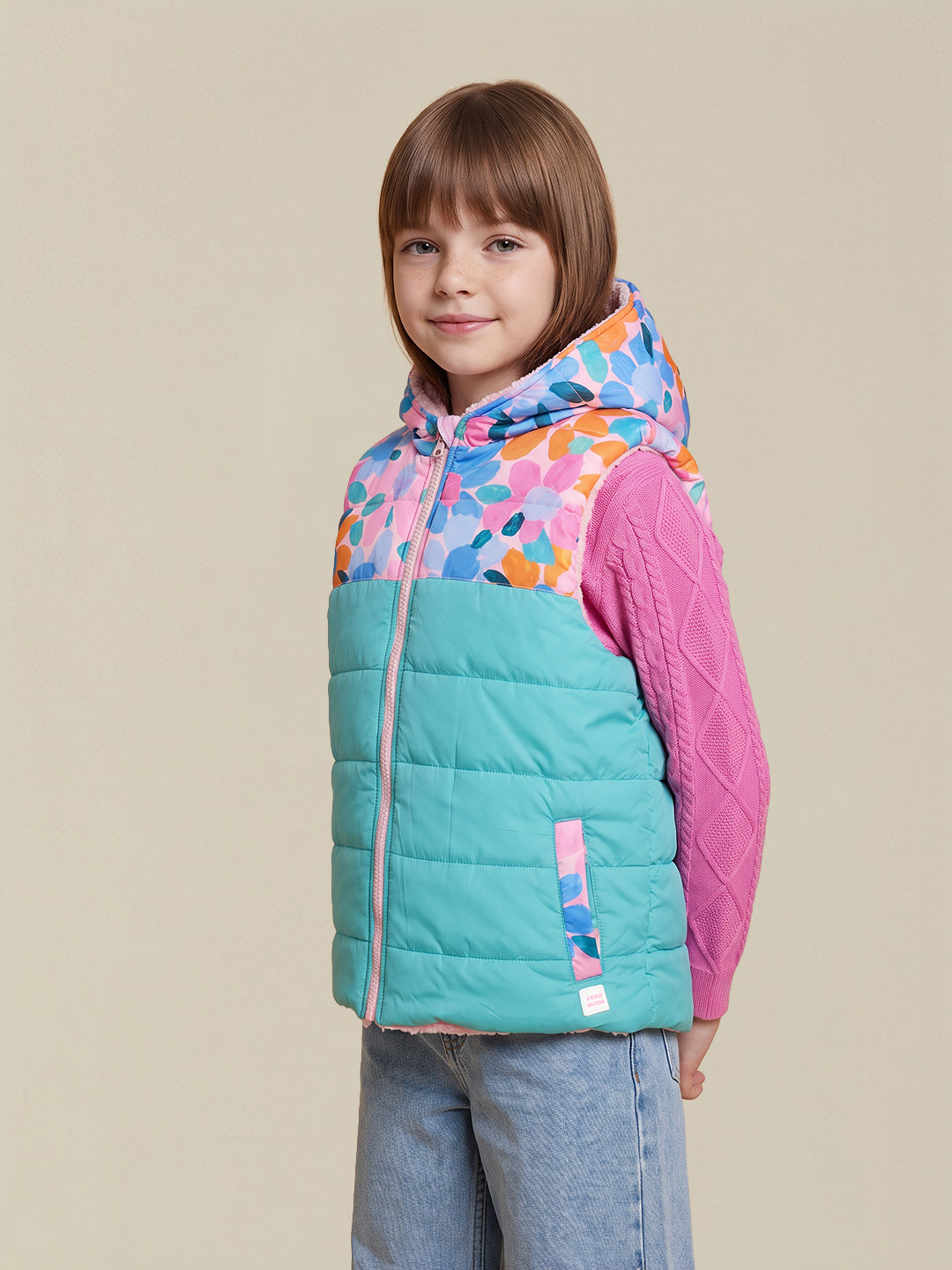 GIRLS Printed Hooded Reversible Jacket