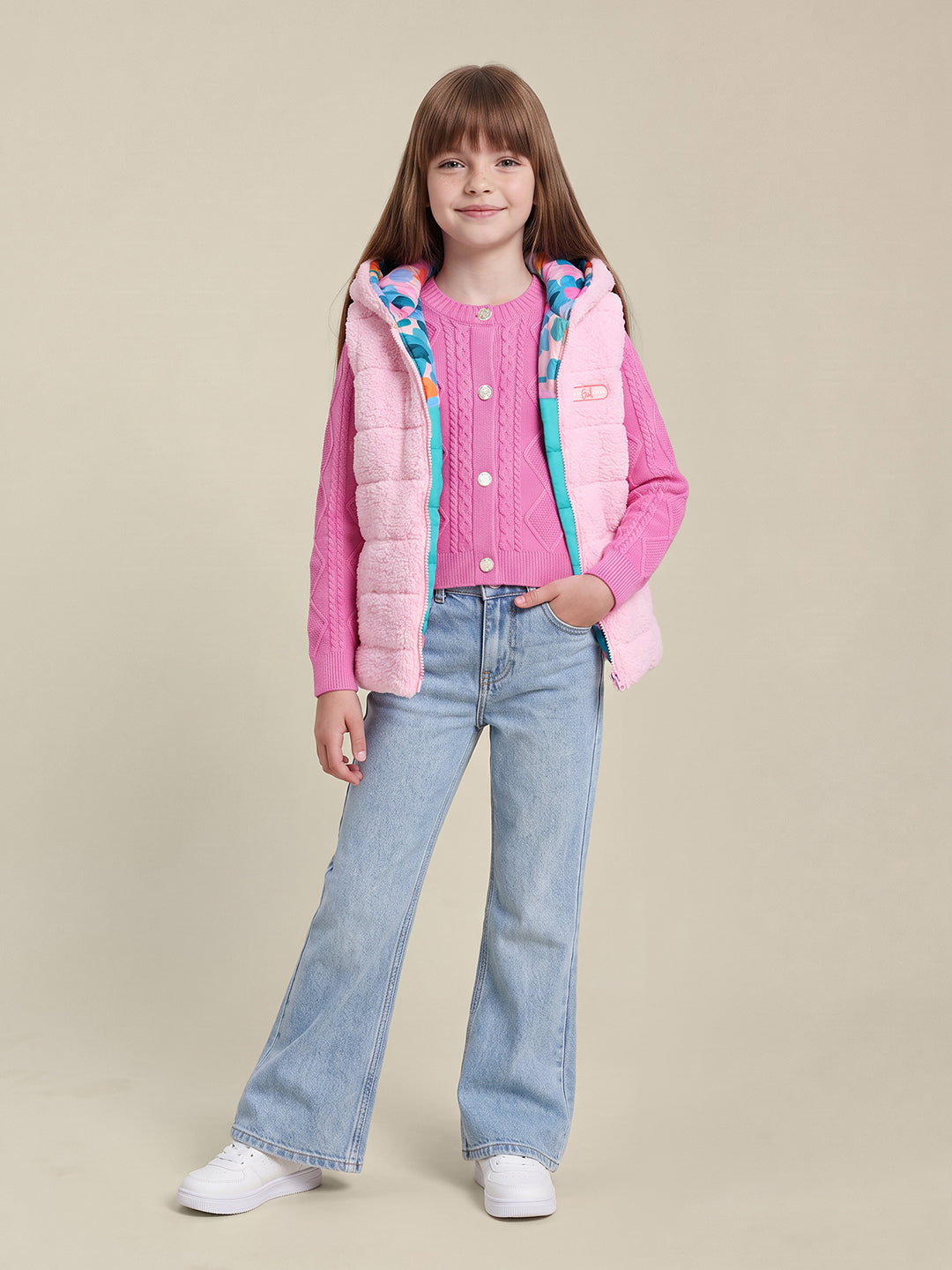 GIRLS Printed Hooded Reversible Jacket