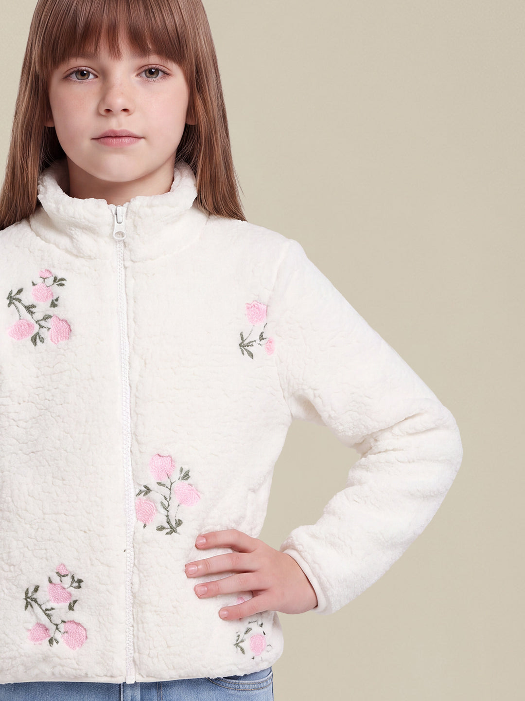 GIRLS White Floral Fleece Jacket
