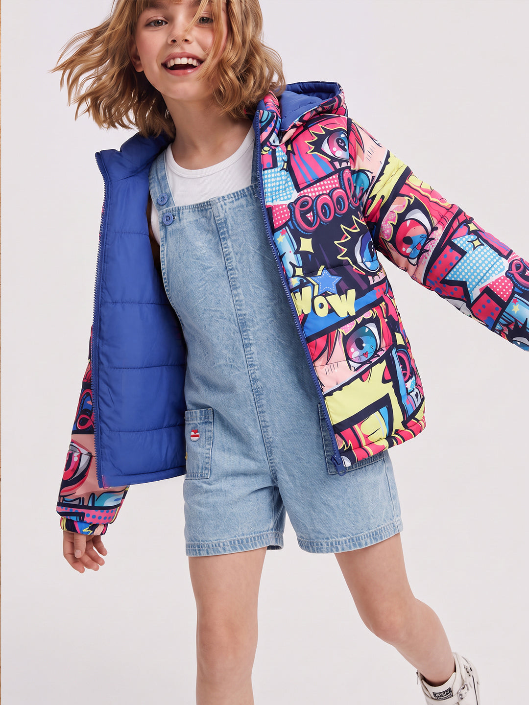 GIRLS Printed Hooded Puffer Jacket