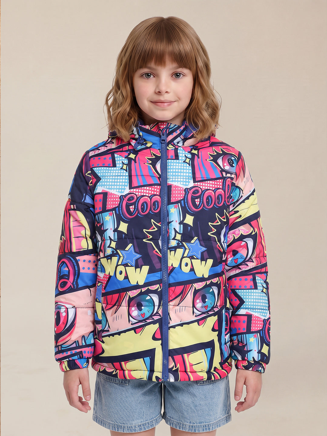 GIRLS Printed Hooded Puffer Jacket