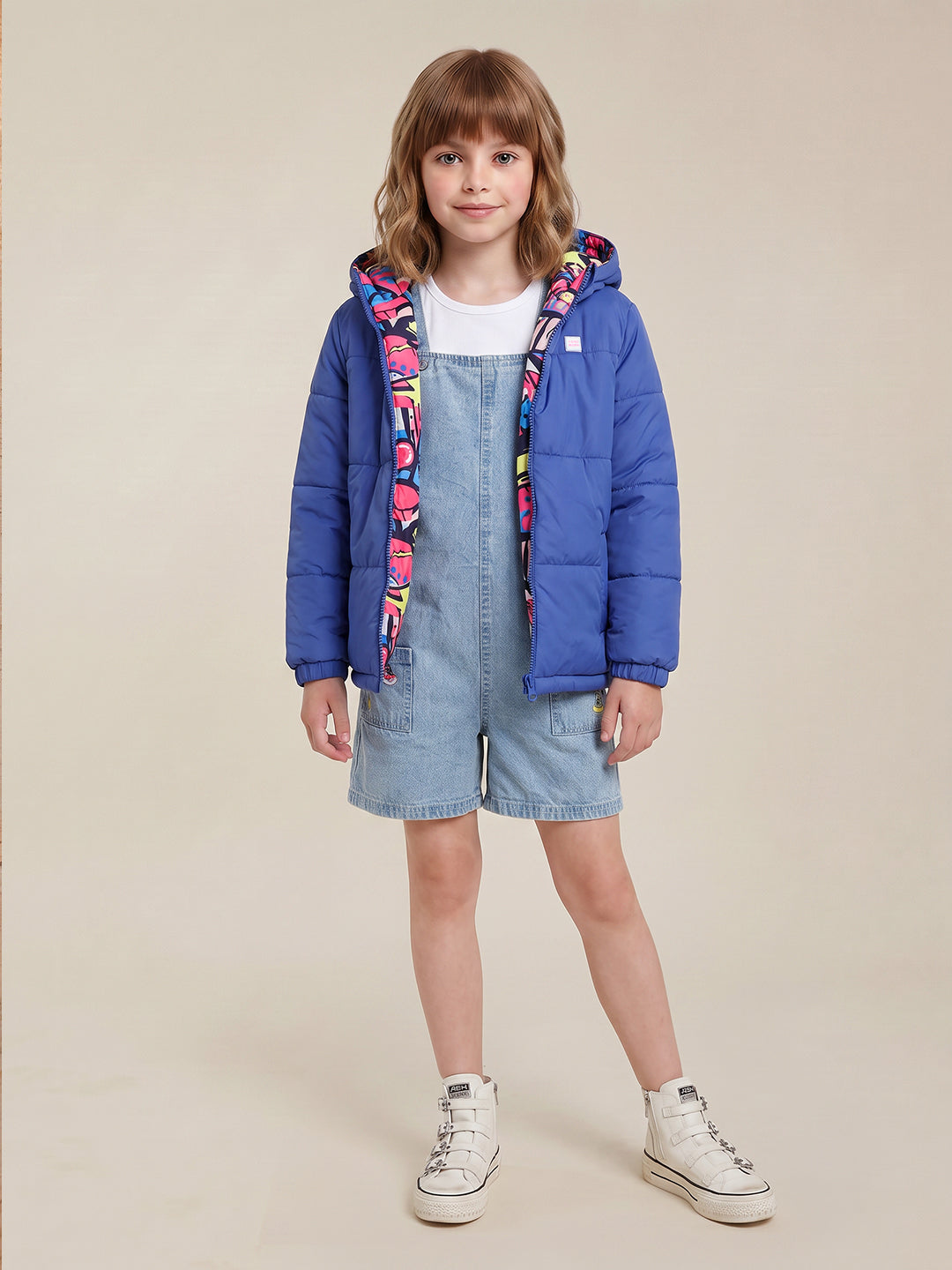 GIRLS Printed Hooded Puffer Jacket