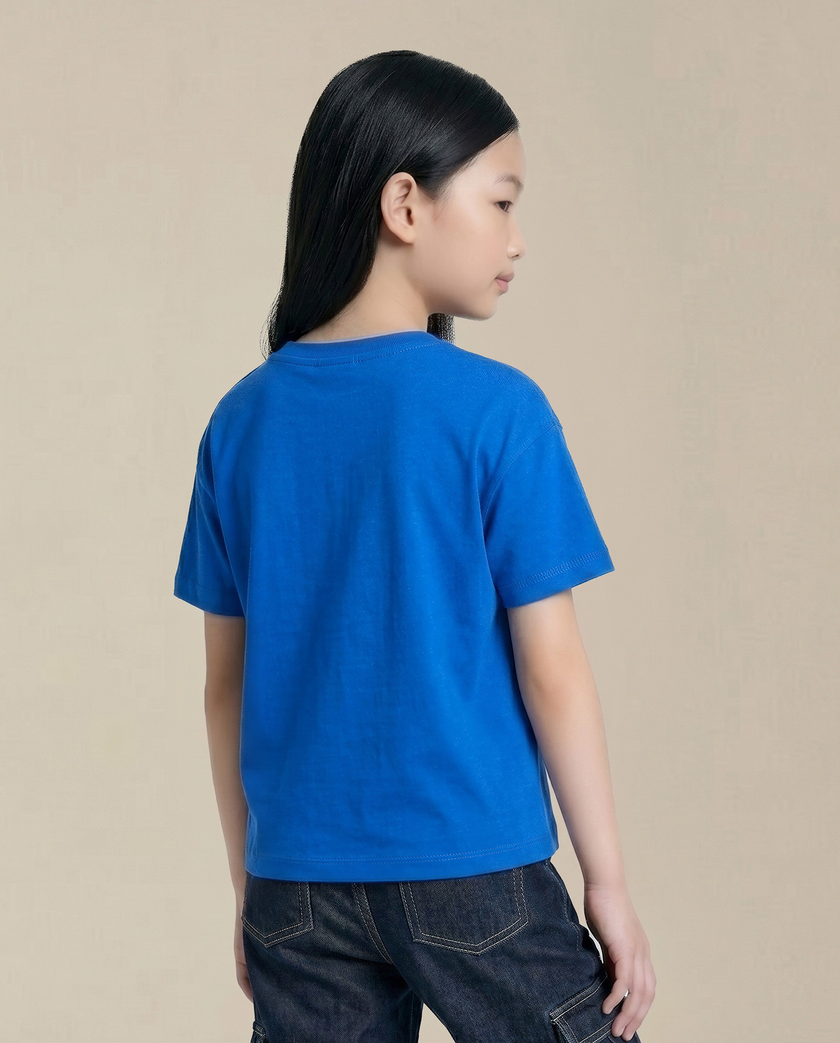 GIRLS Blue Printed Cotton T-shirt