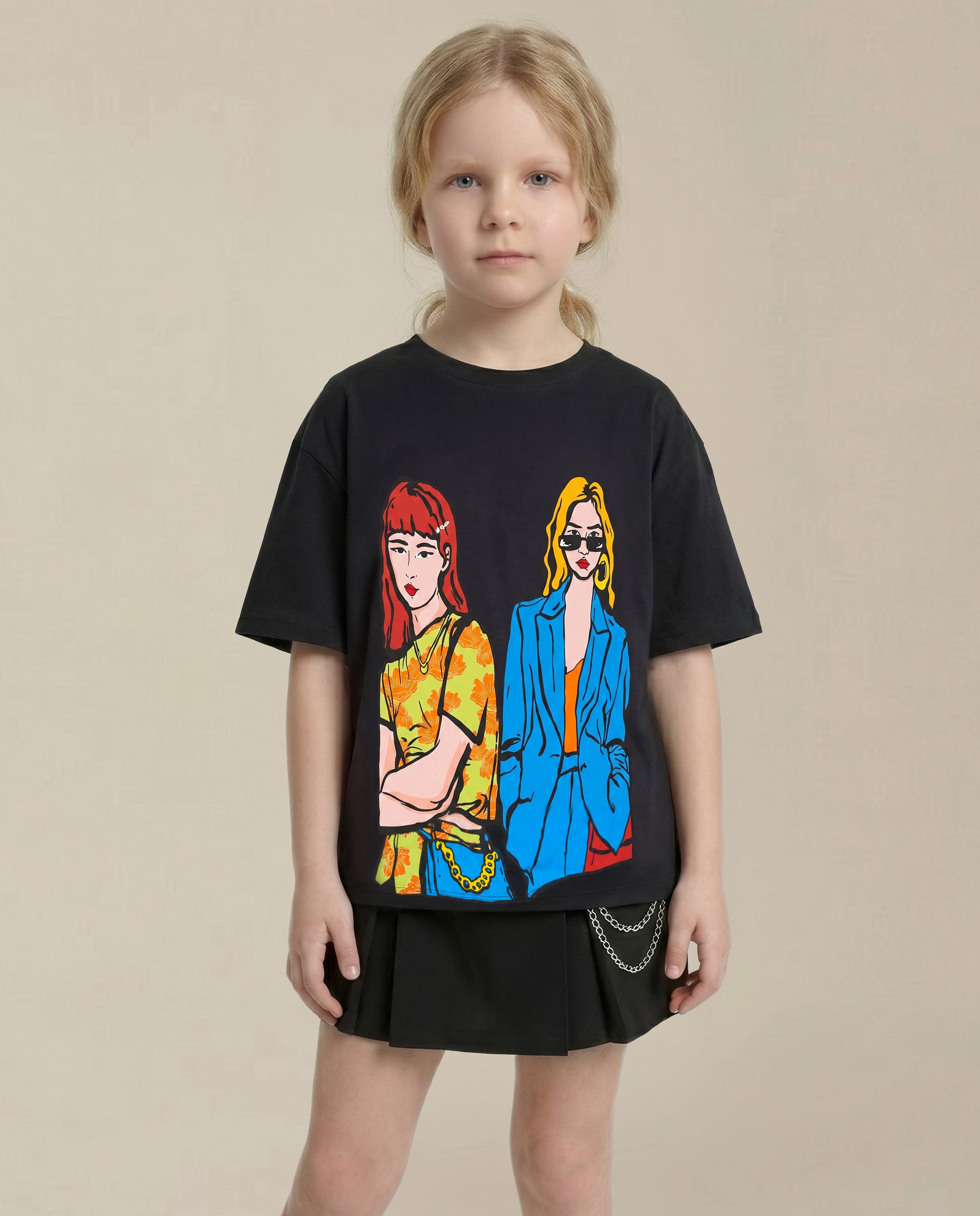 GIRLS Black Printed T-shirt