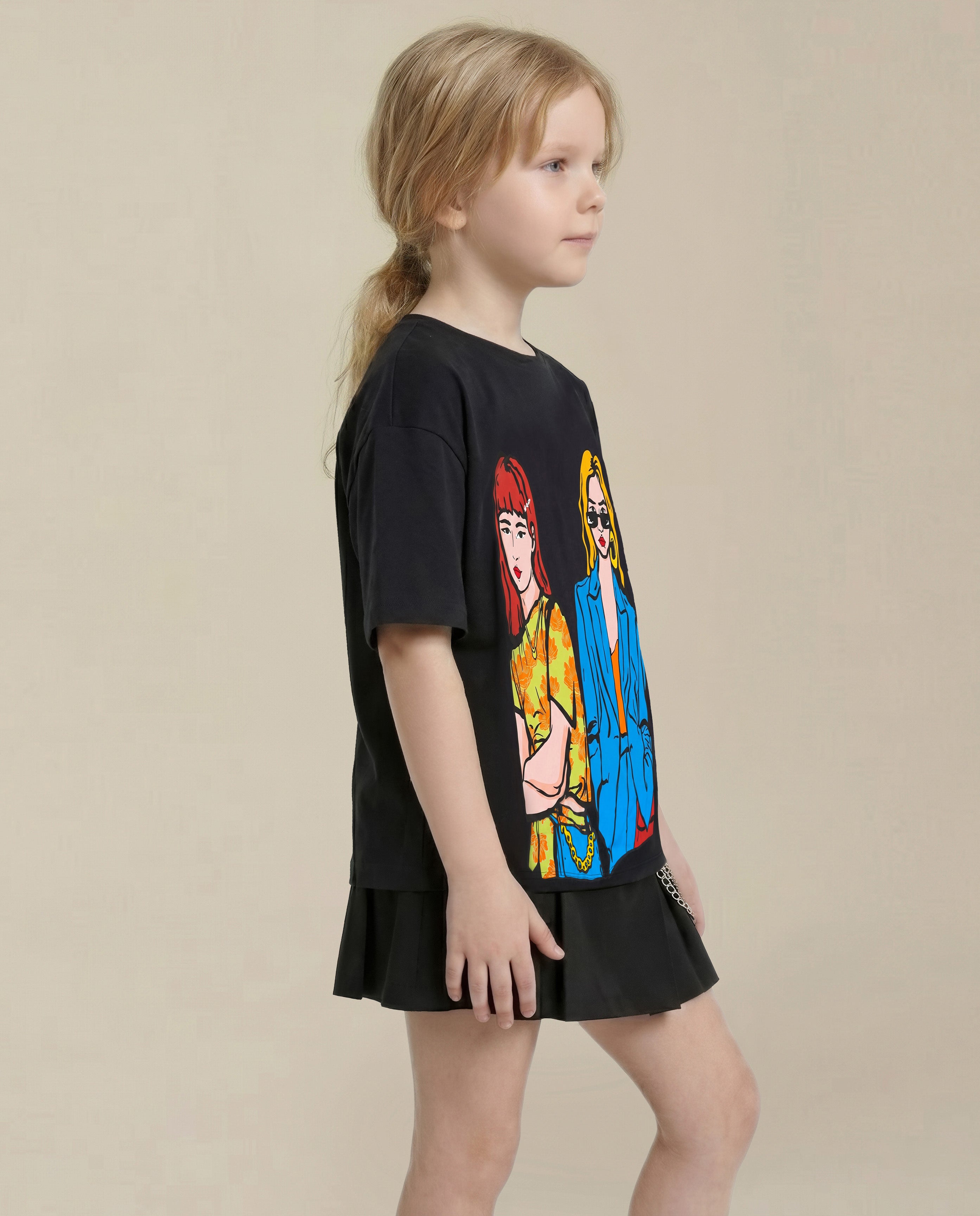 GIRLS Black Printed T-shirt