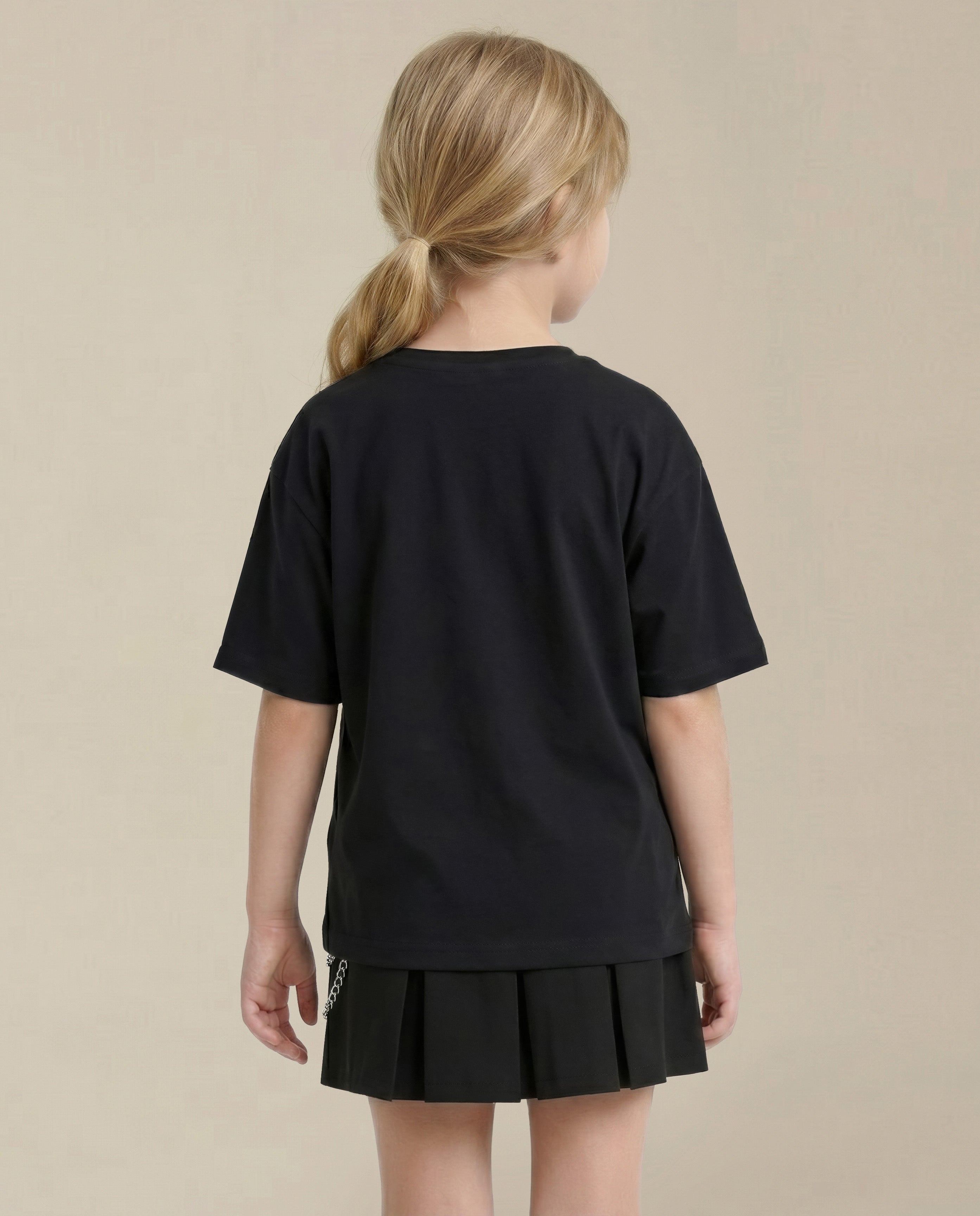 GIRLS Black Printed T-shirt