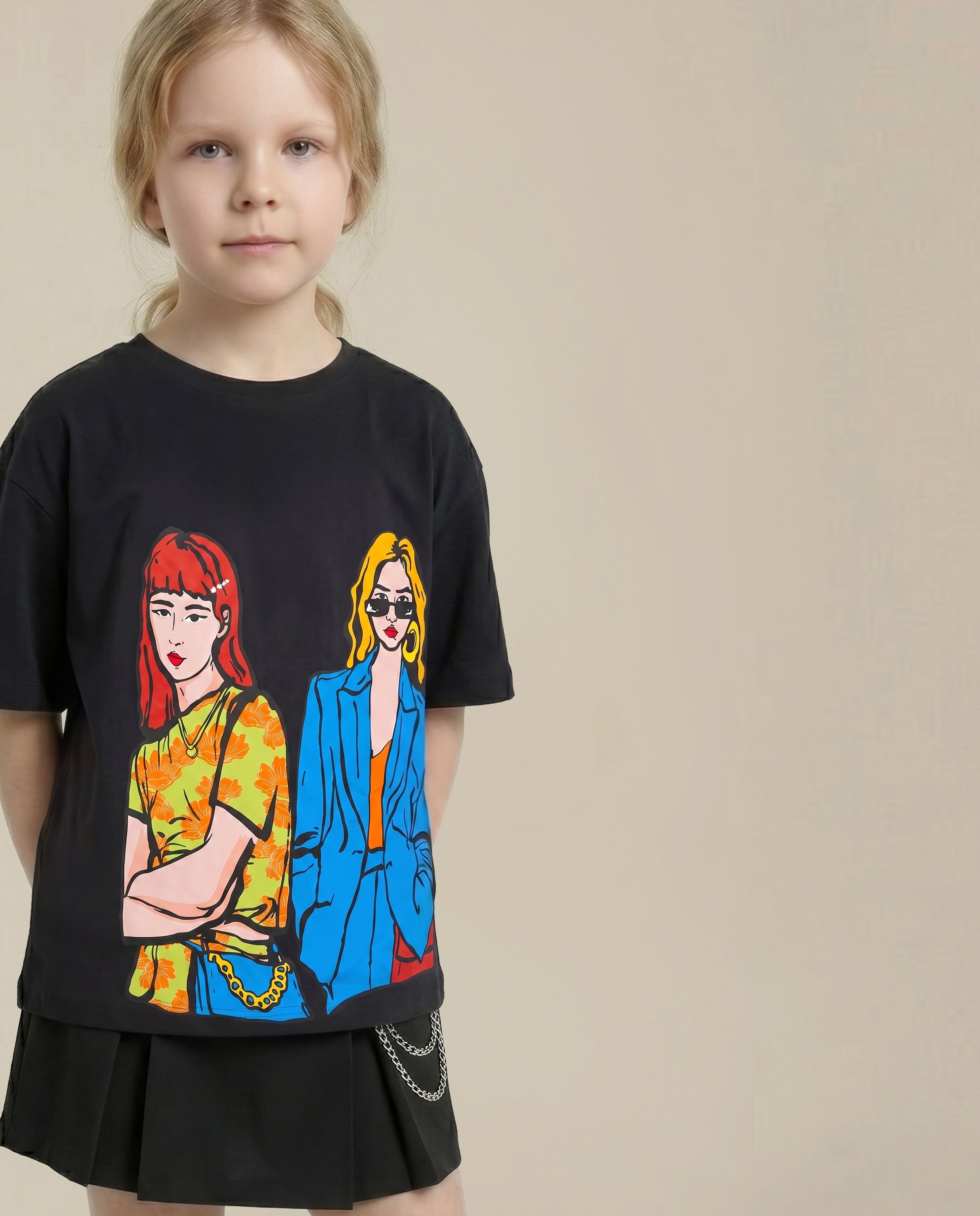 GIRLS Black Printed T-shirt