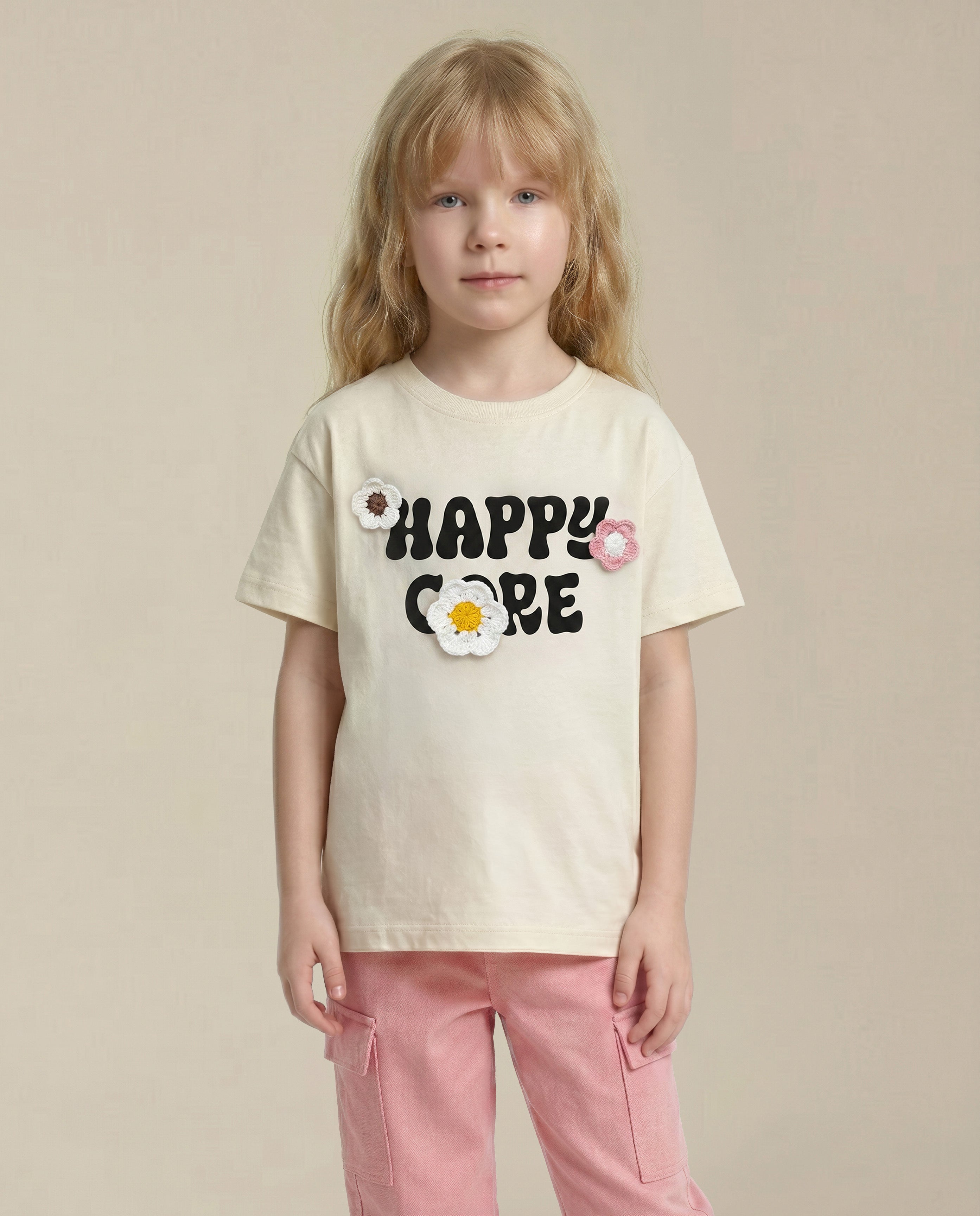 GIRLS Ecru Printed T-shirt