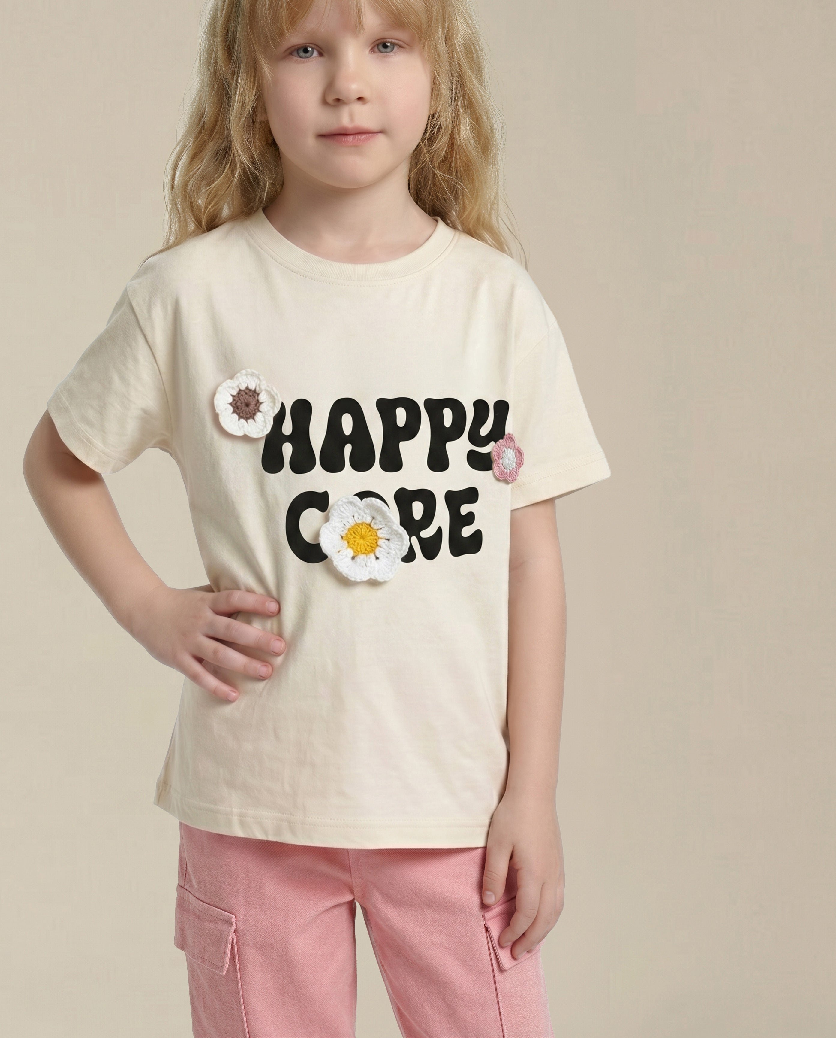 GIRLS Ecru Printed T-shirt