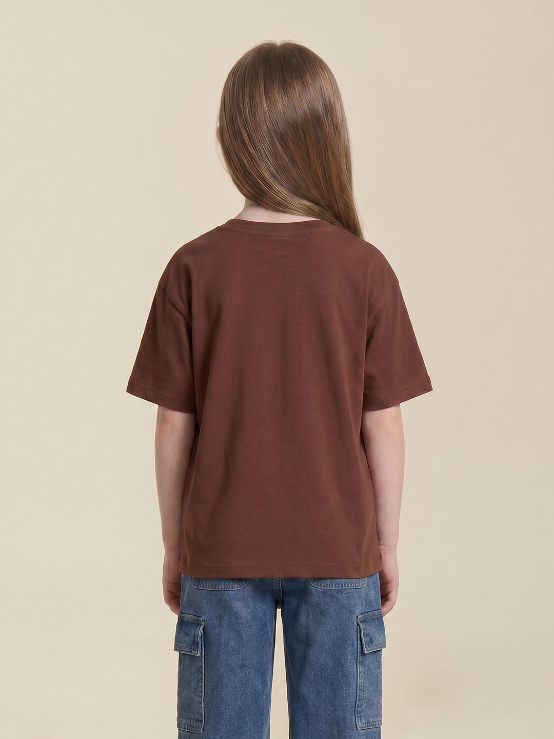 GIRLS Dark Brown Printed T-shirt