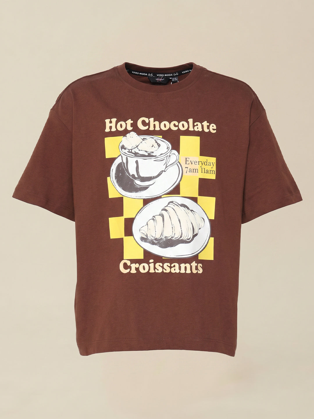 GIRLS Dark Brown Printed T-shirt