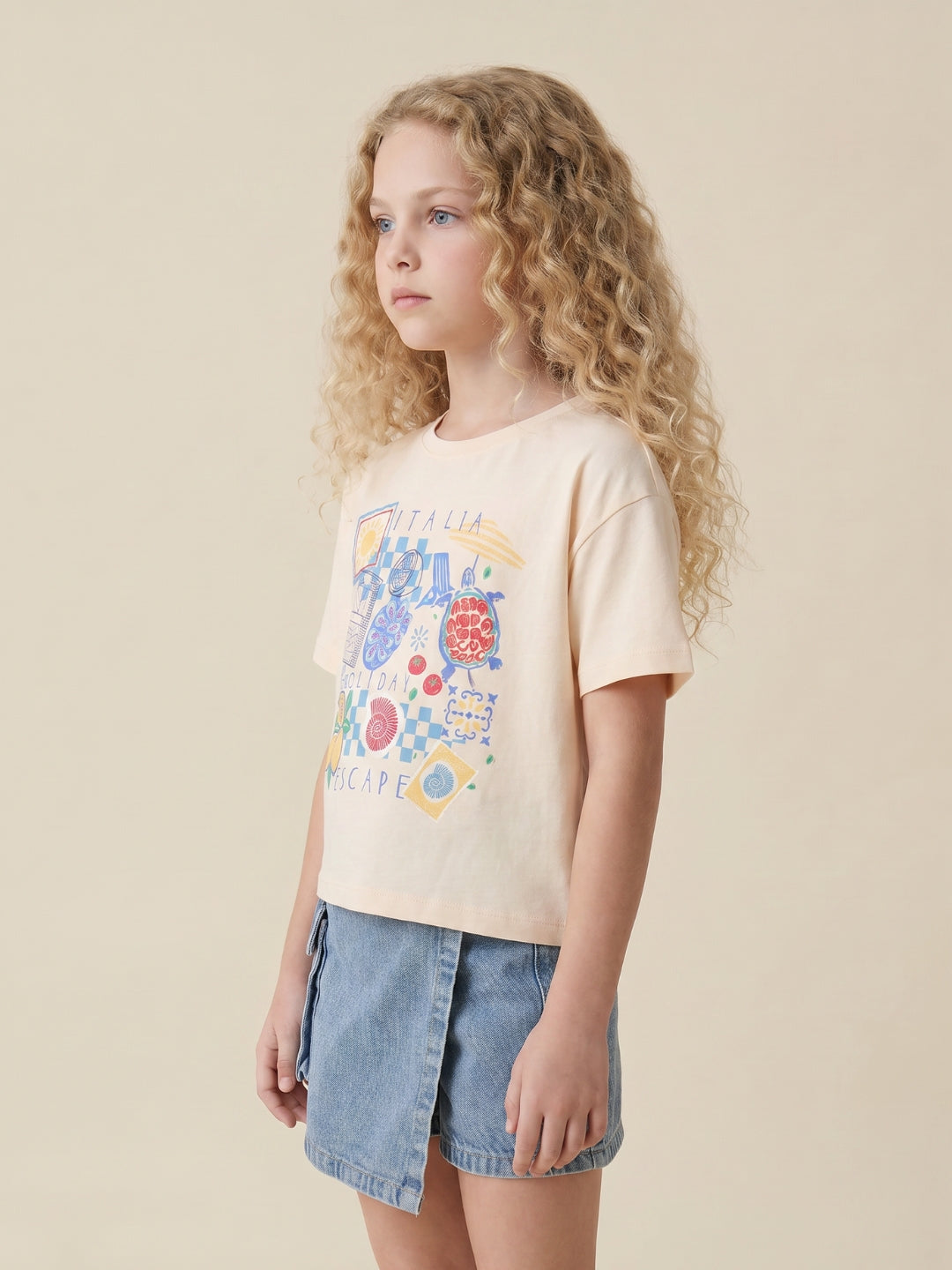GIRLS Ecru Graphic Print T-shirt