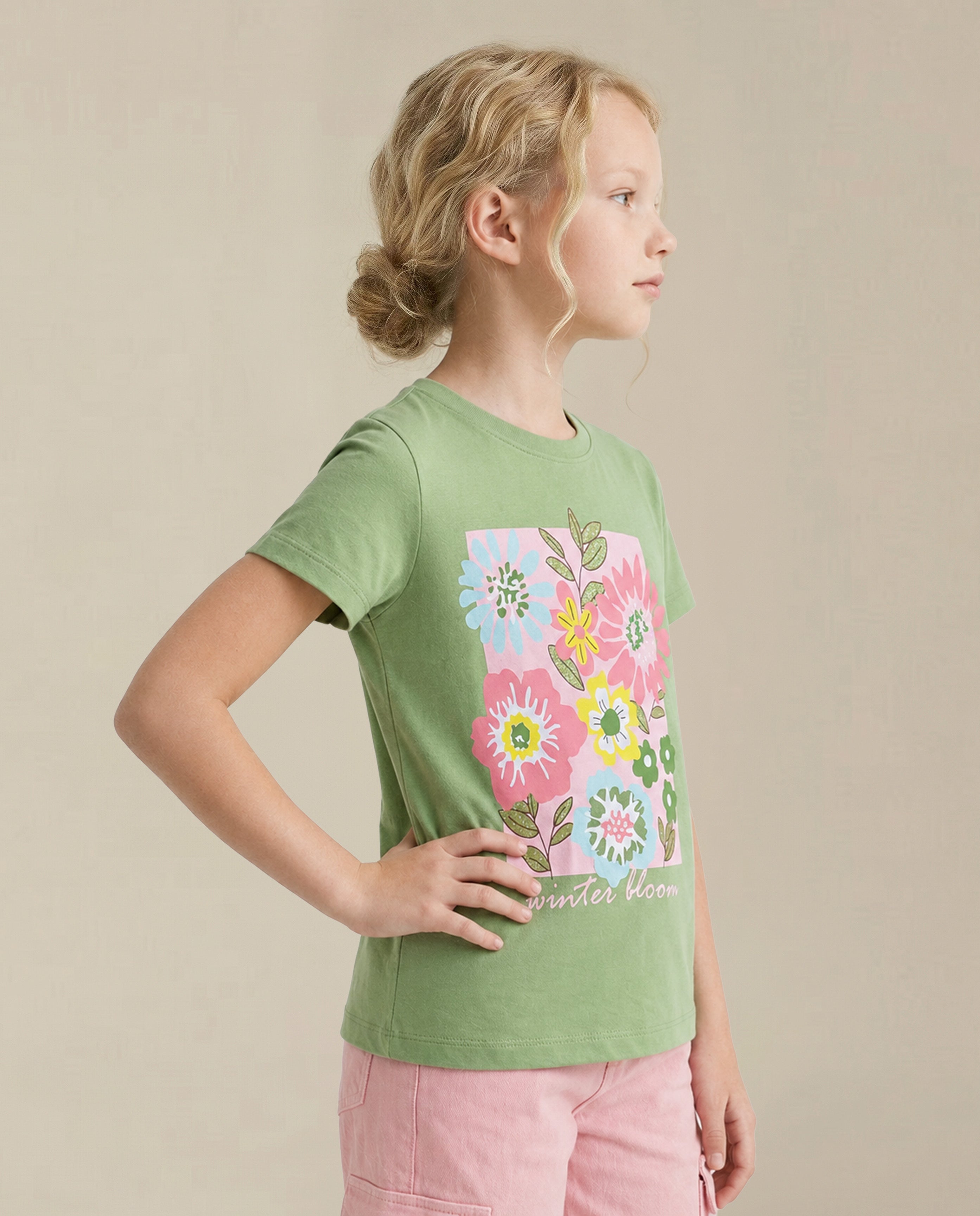 GIRLS Green Printed T-shirt