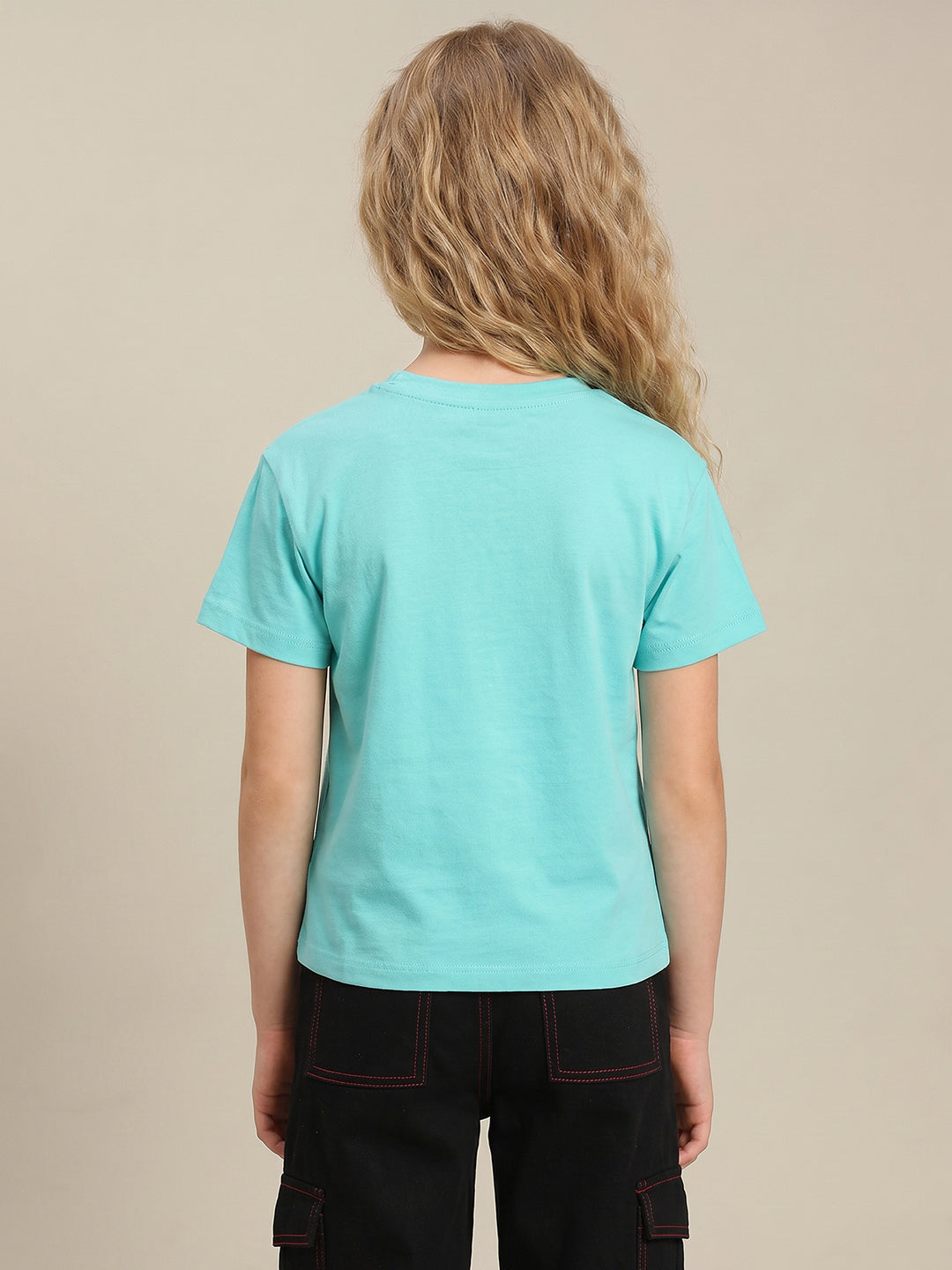 GIRLS Blue Embroidered Print T-shirt