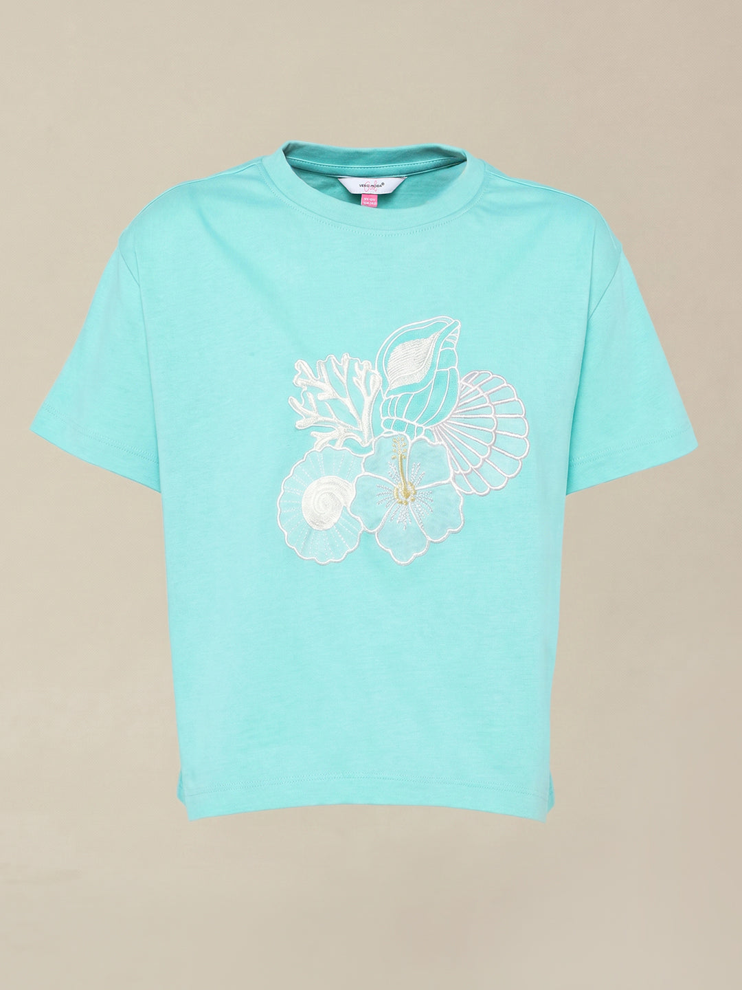 GIRLS Blue Embroidered Print T-shirt