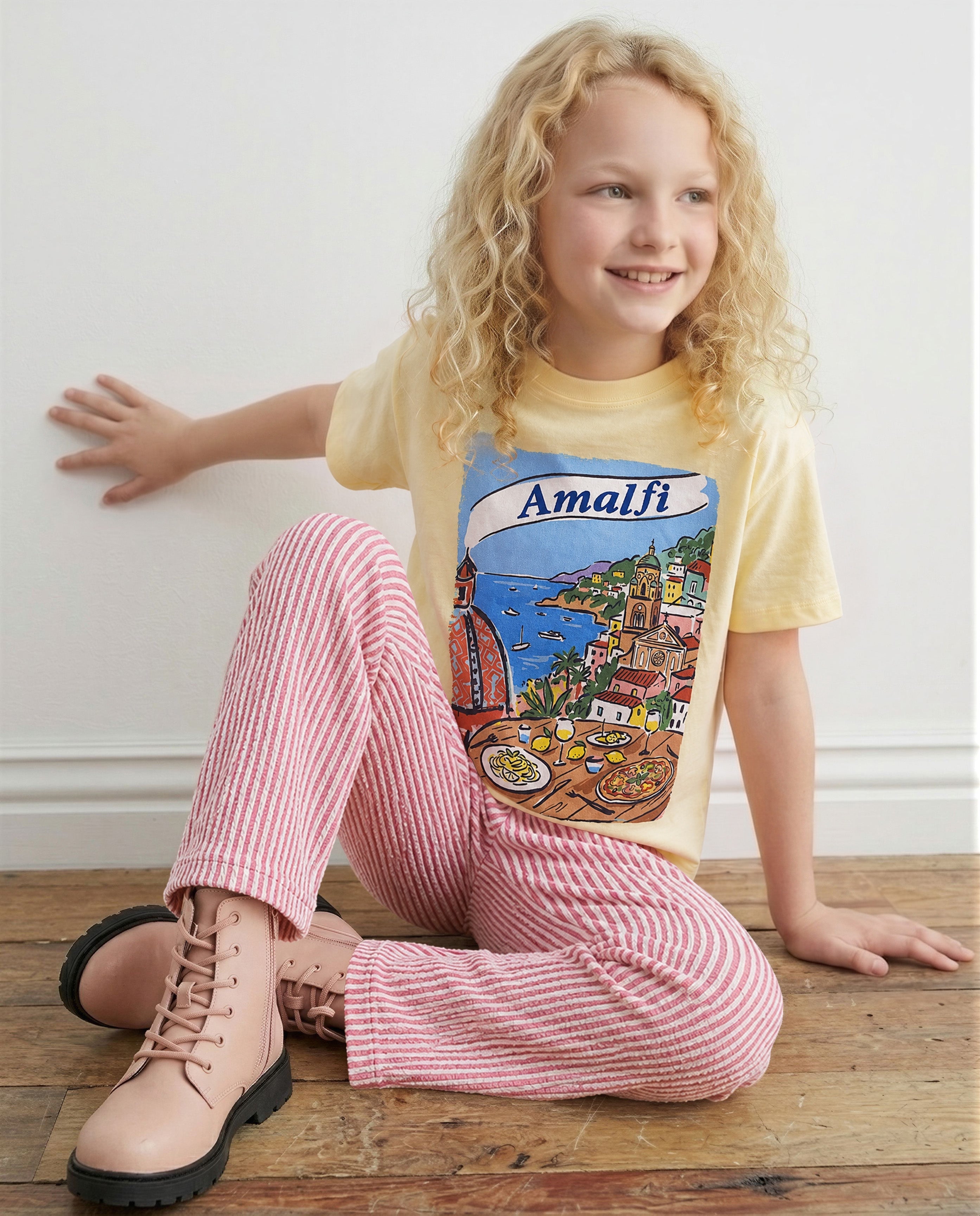 GIRLS Yellow Amalfi Coast Print T-shirt