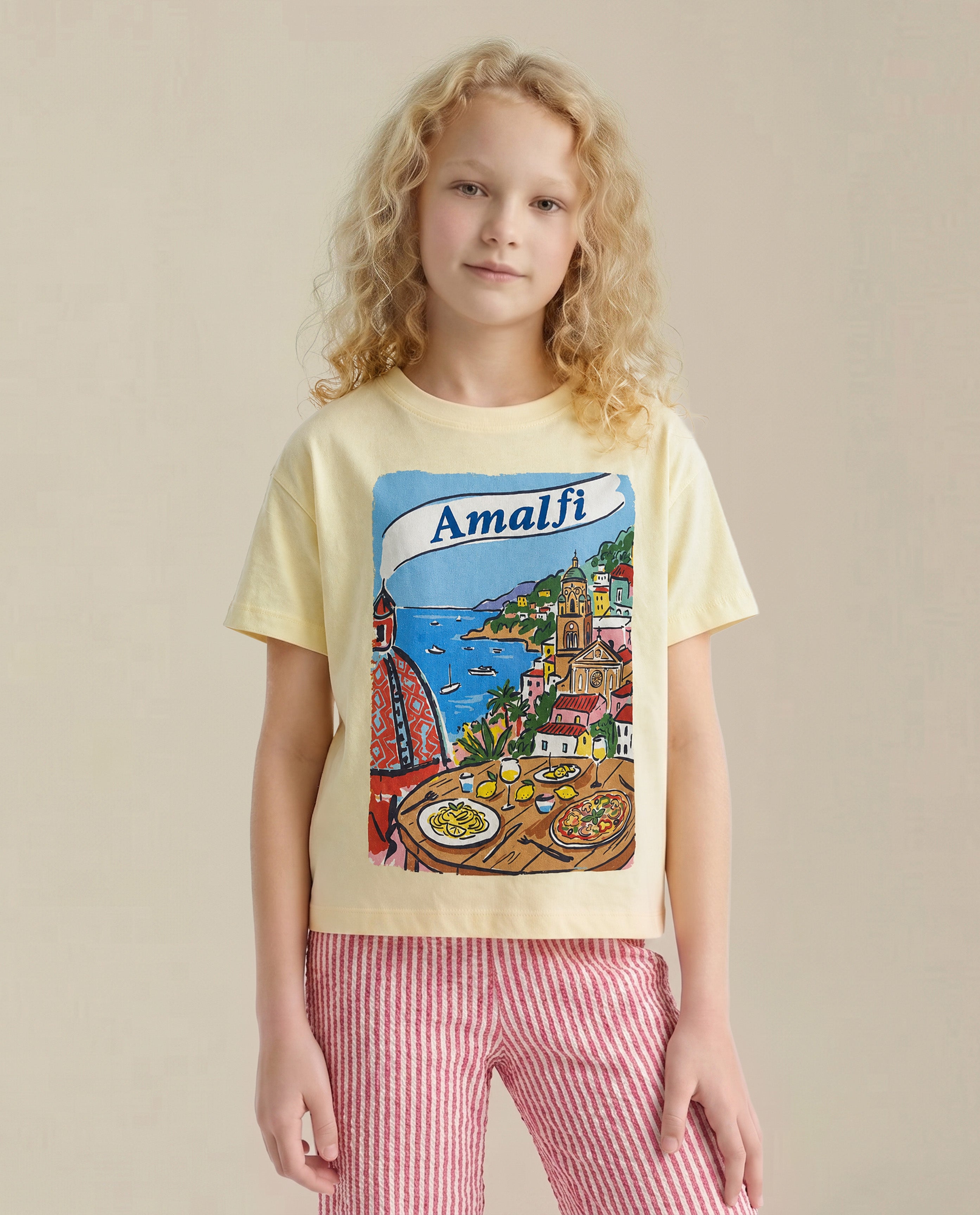 GIRLS Yellow Amalfi Coast Print T-shirt