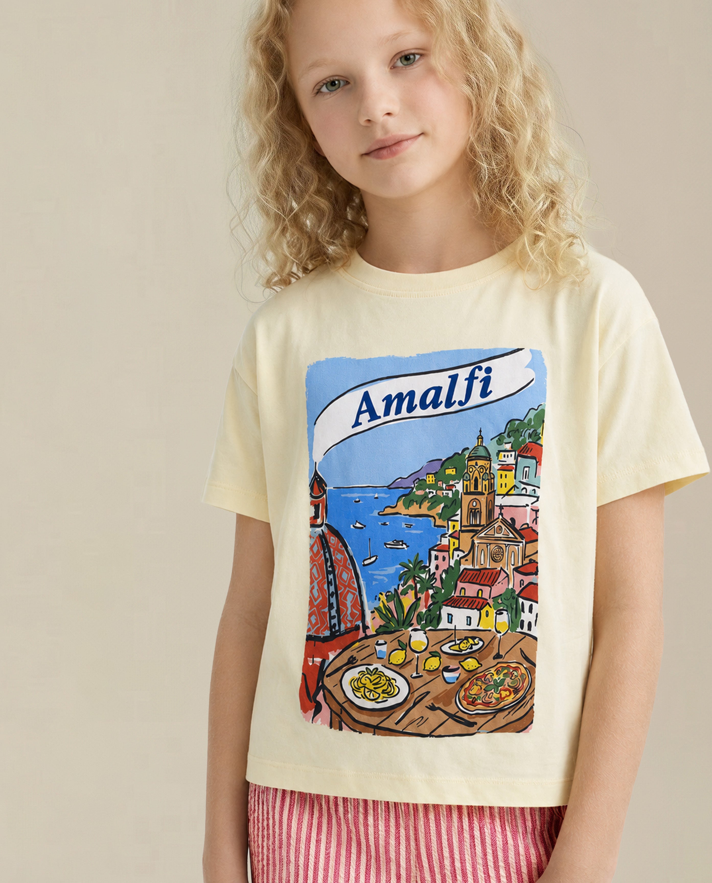 GIRLS Yellow Amalfi Coast Print T-shirt