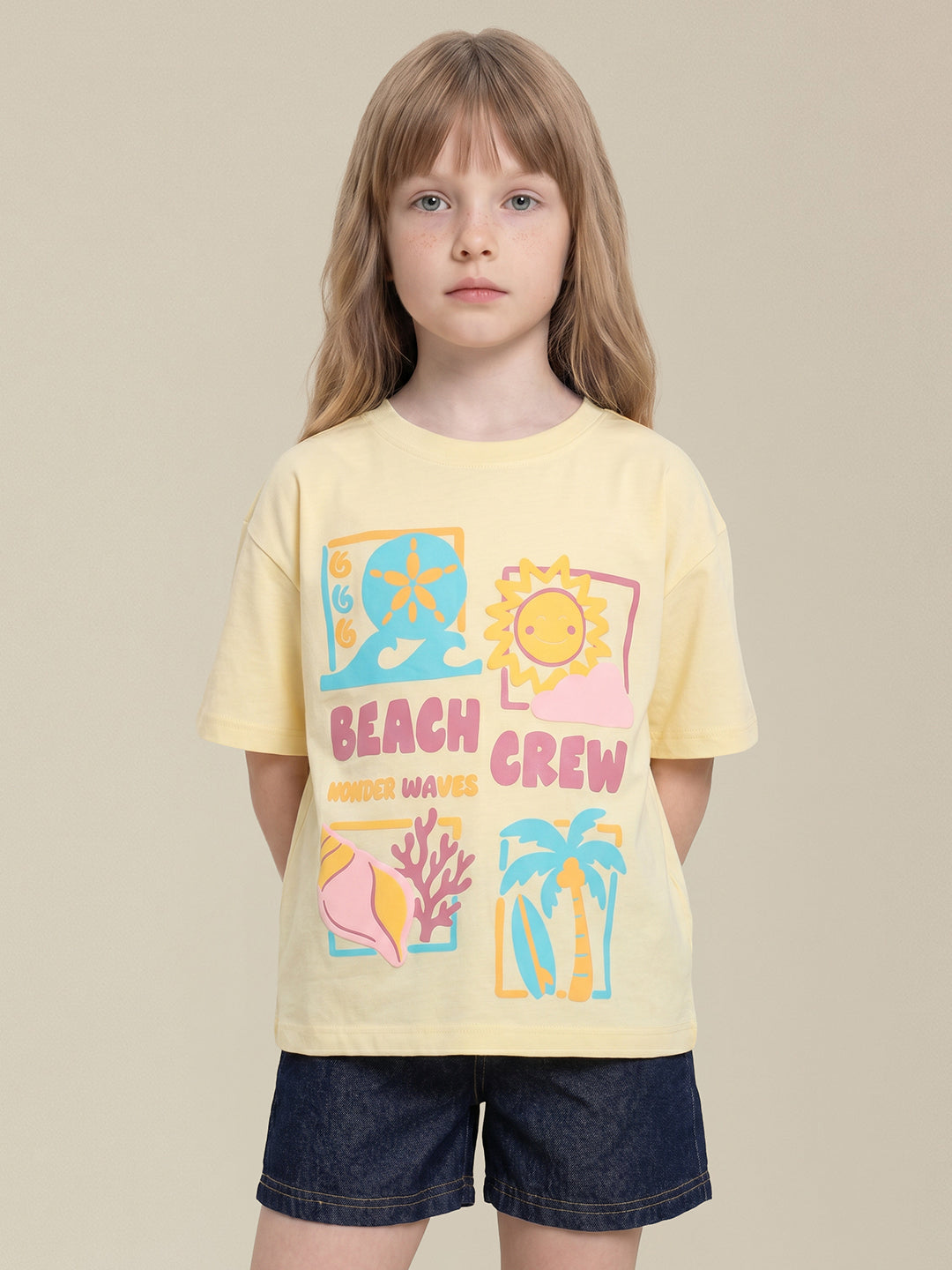 GIRLS Yellow Printed T-shirt