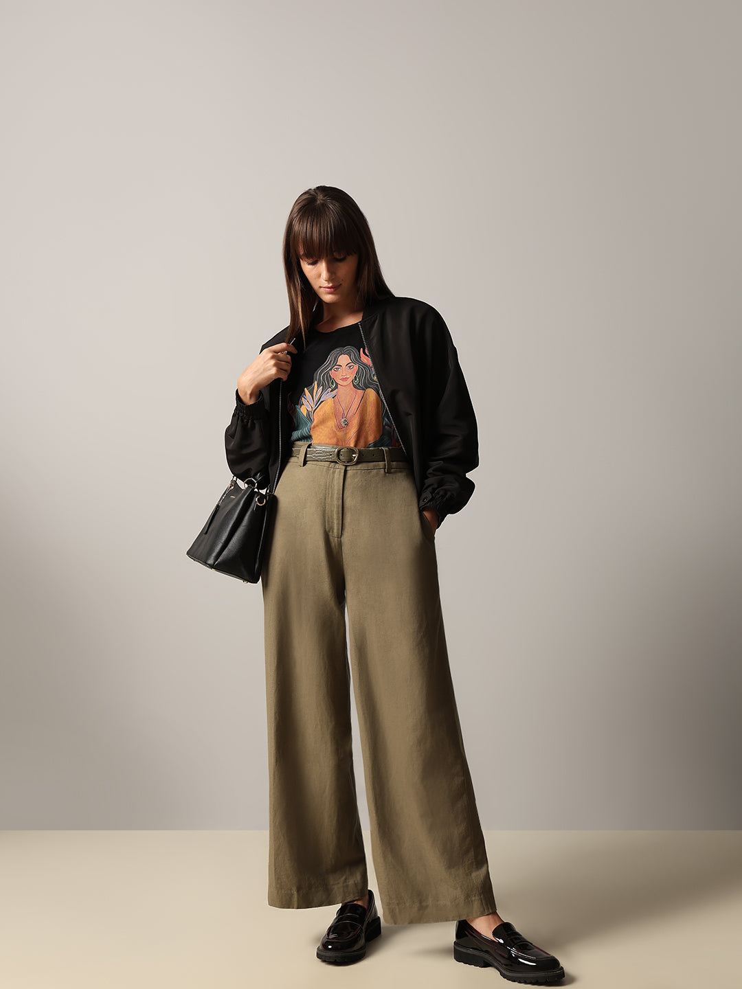 Olive High Rise Wide Leg Pants