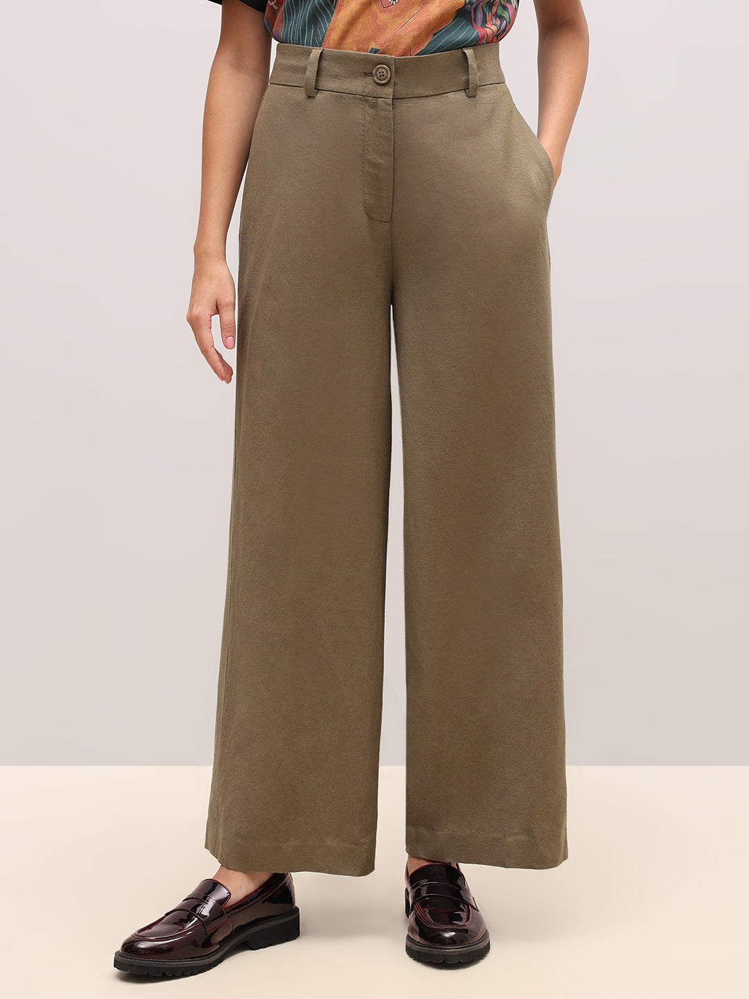 Olive High Rise Wide Leg Pants