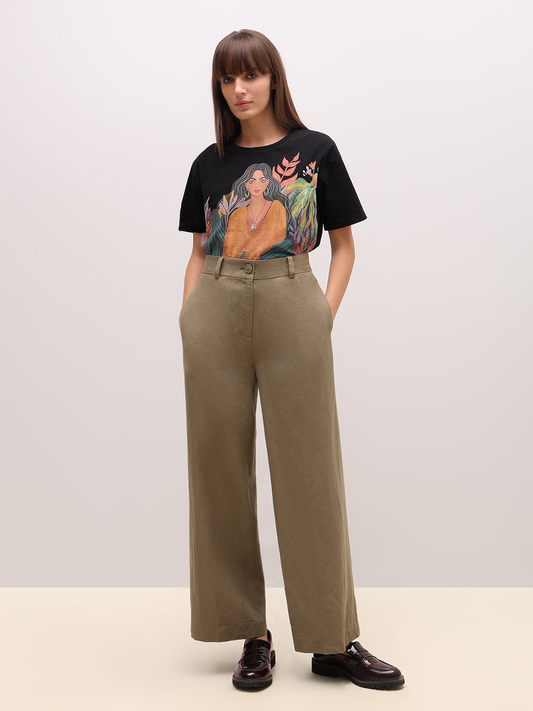 Olive High Rise Wide Leg Pants
