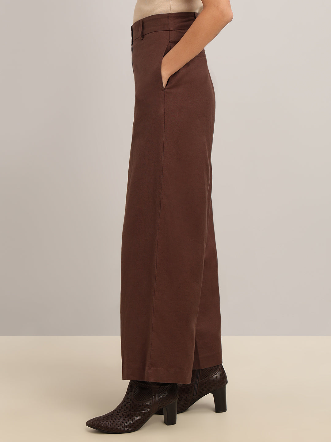 Brown High Rise Wide Leg Pants