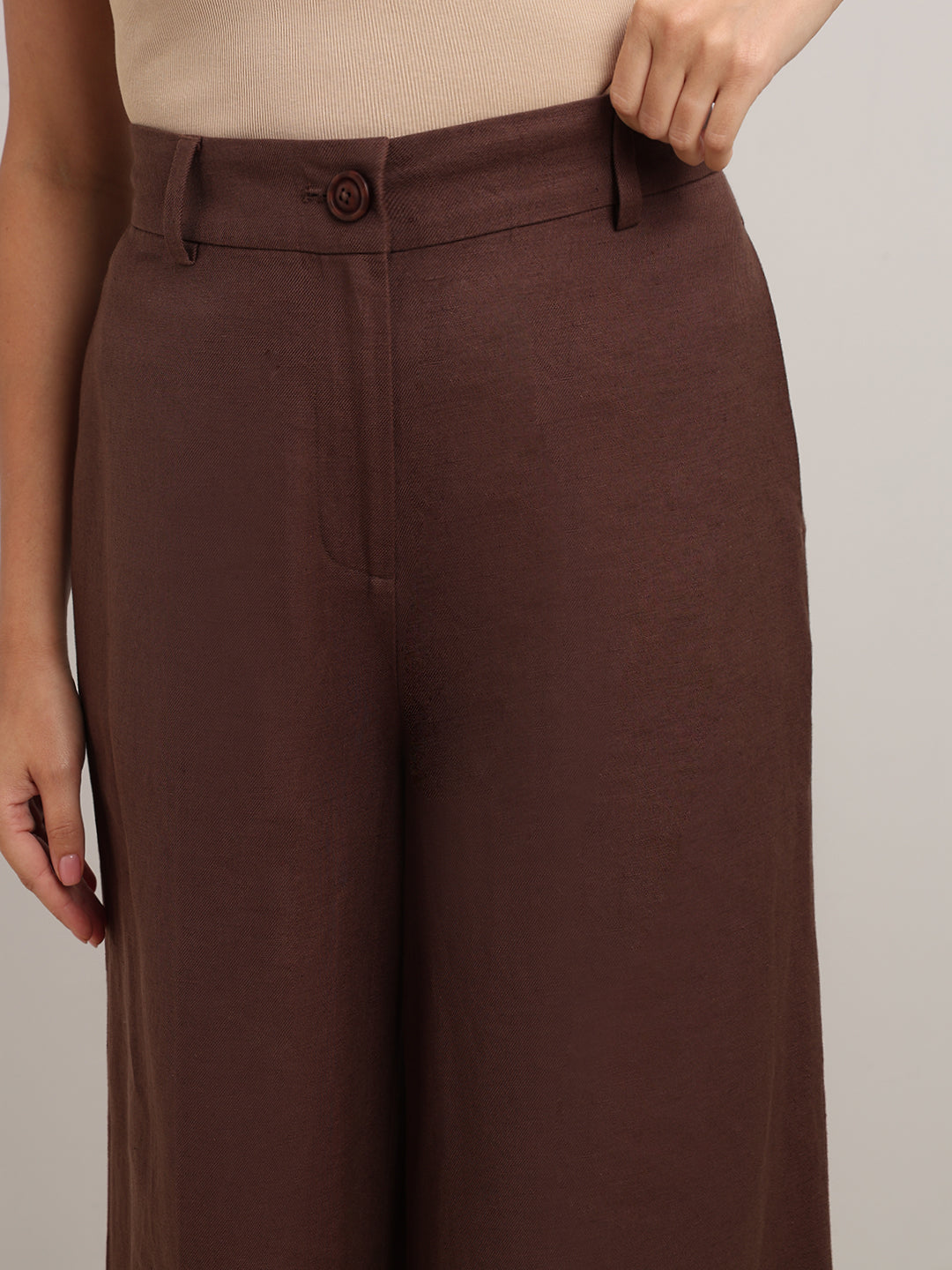 Brown High Rise Wide Leg Pants