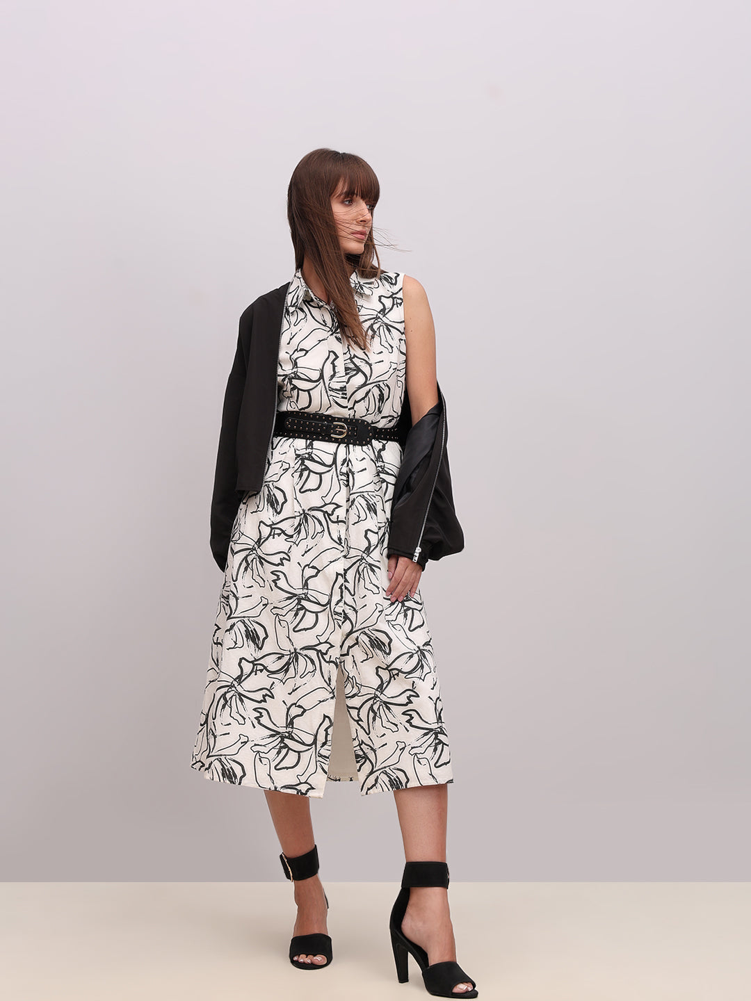 White Printed Midi Shirt Dress
