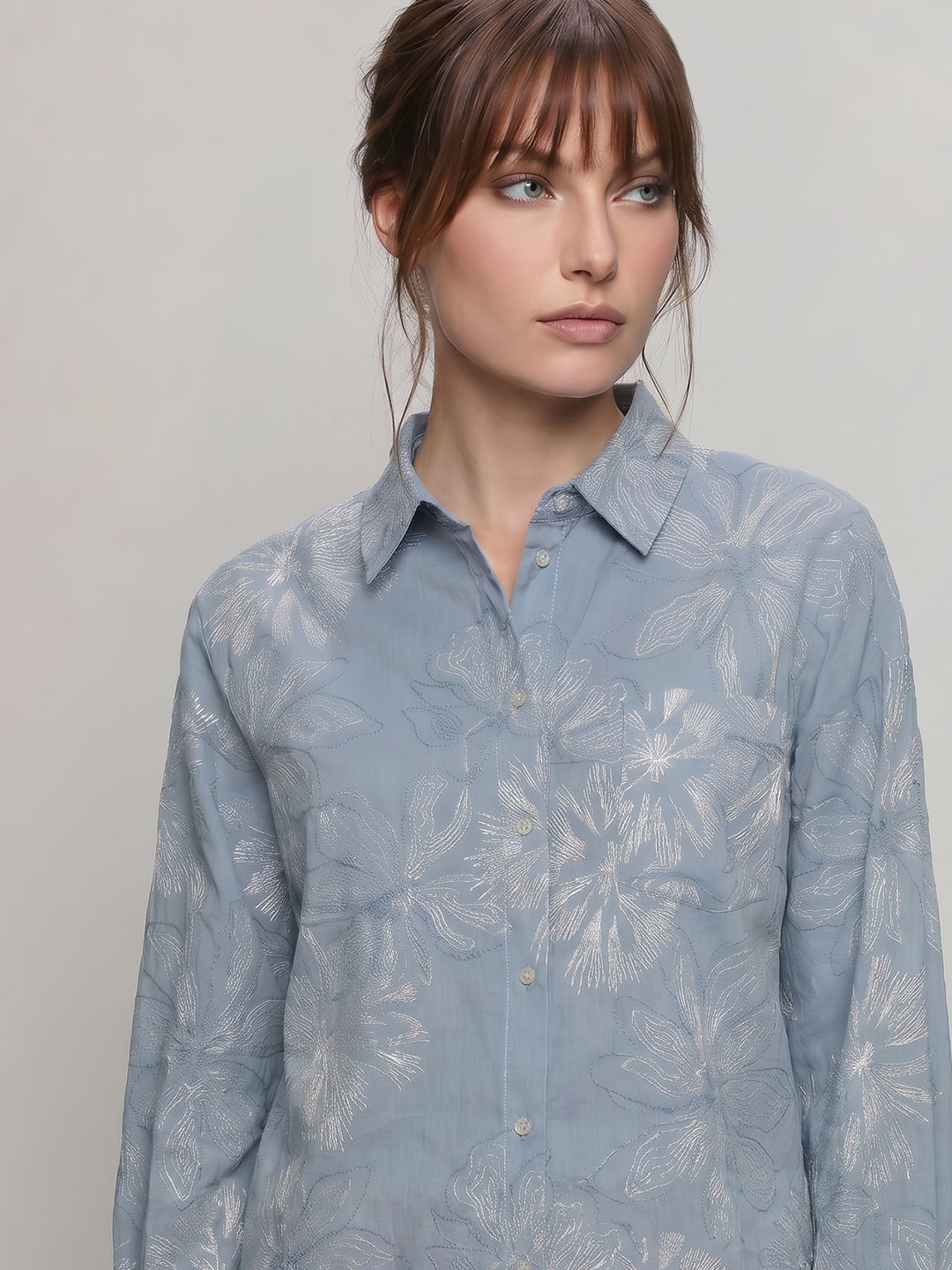 Blue Floral Cotton Regular Fit Shirt