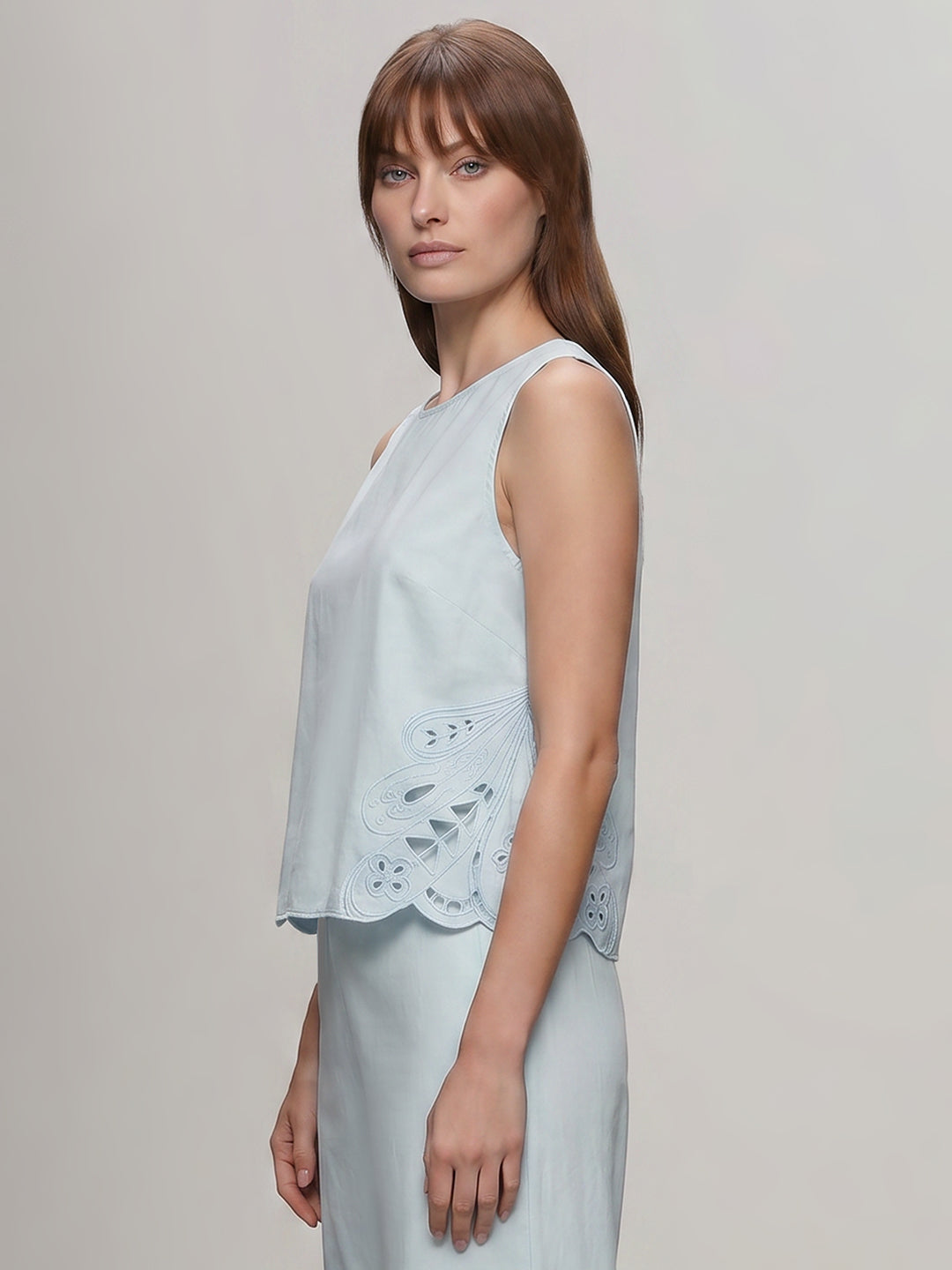 Blue Cut-Work Oversized Top